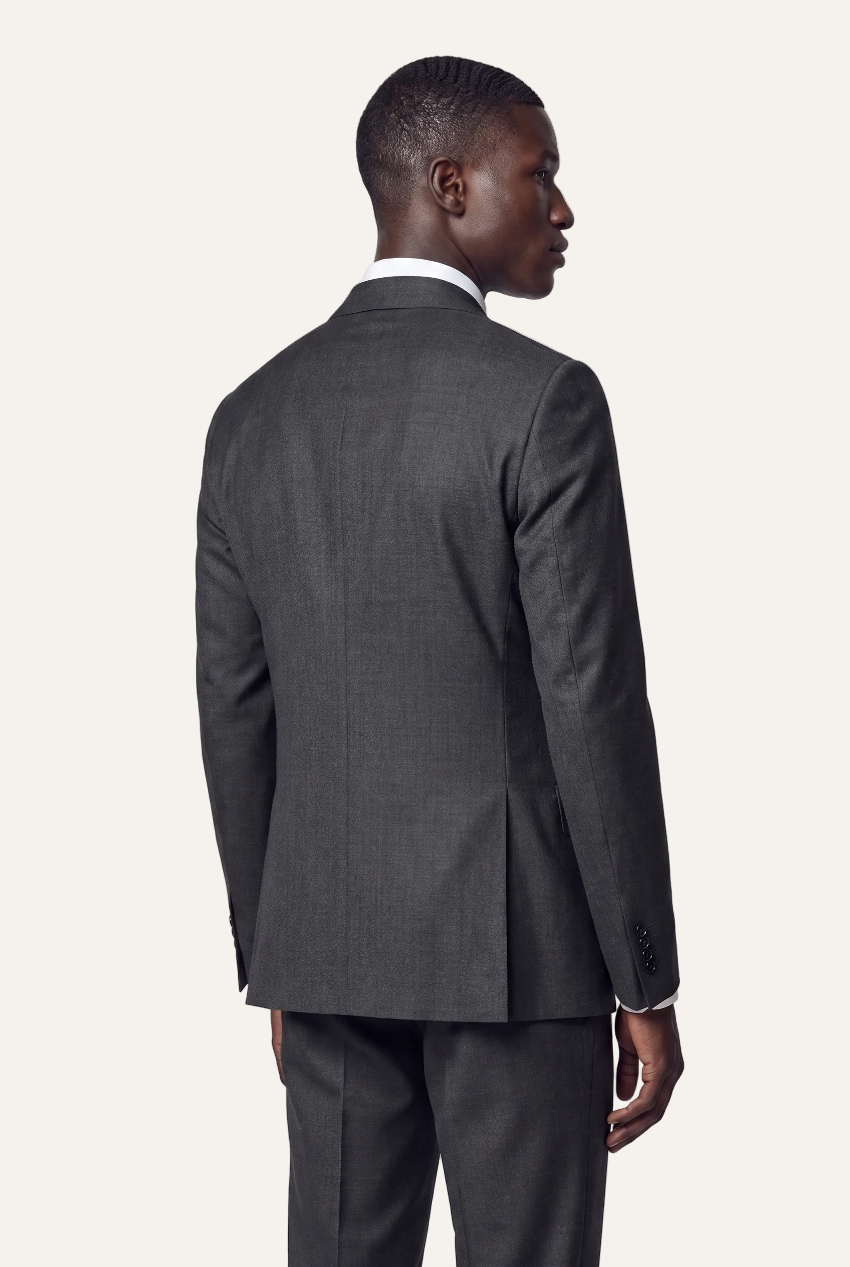 Manhattan Dark Grey Suit, three quarter back view