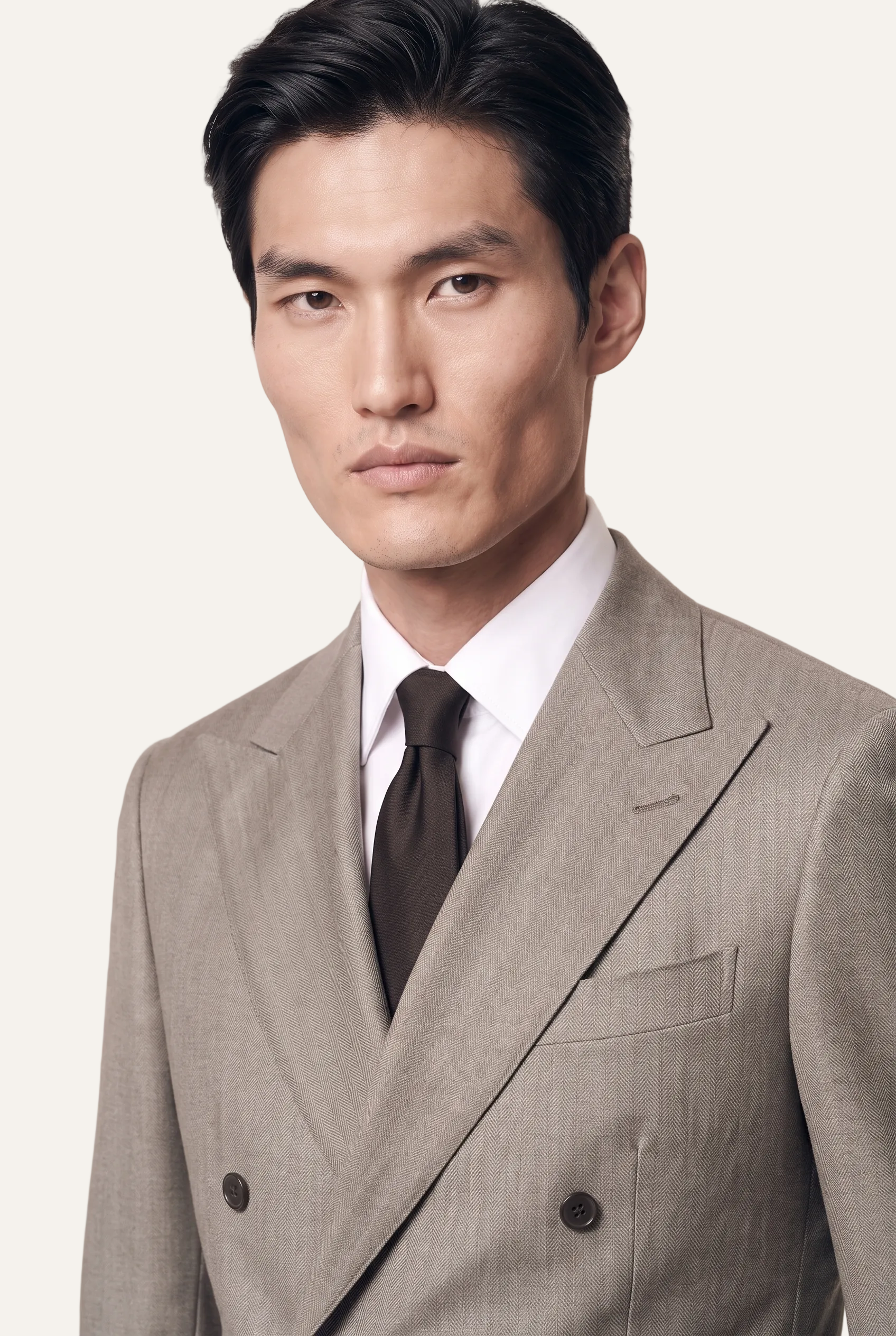 Manhattan Taupe Suit, portrait with shirt and tie