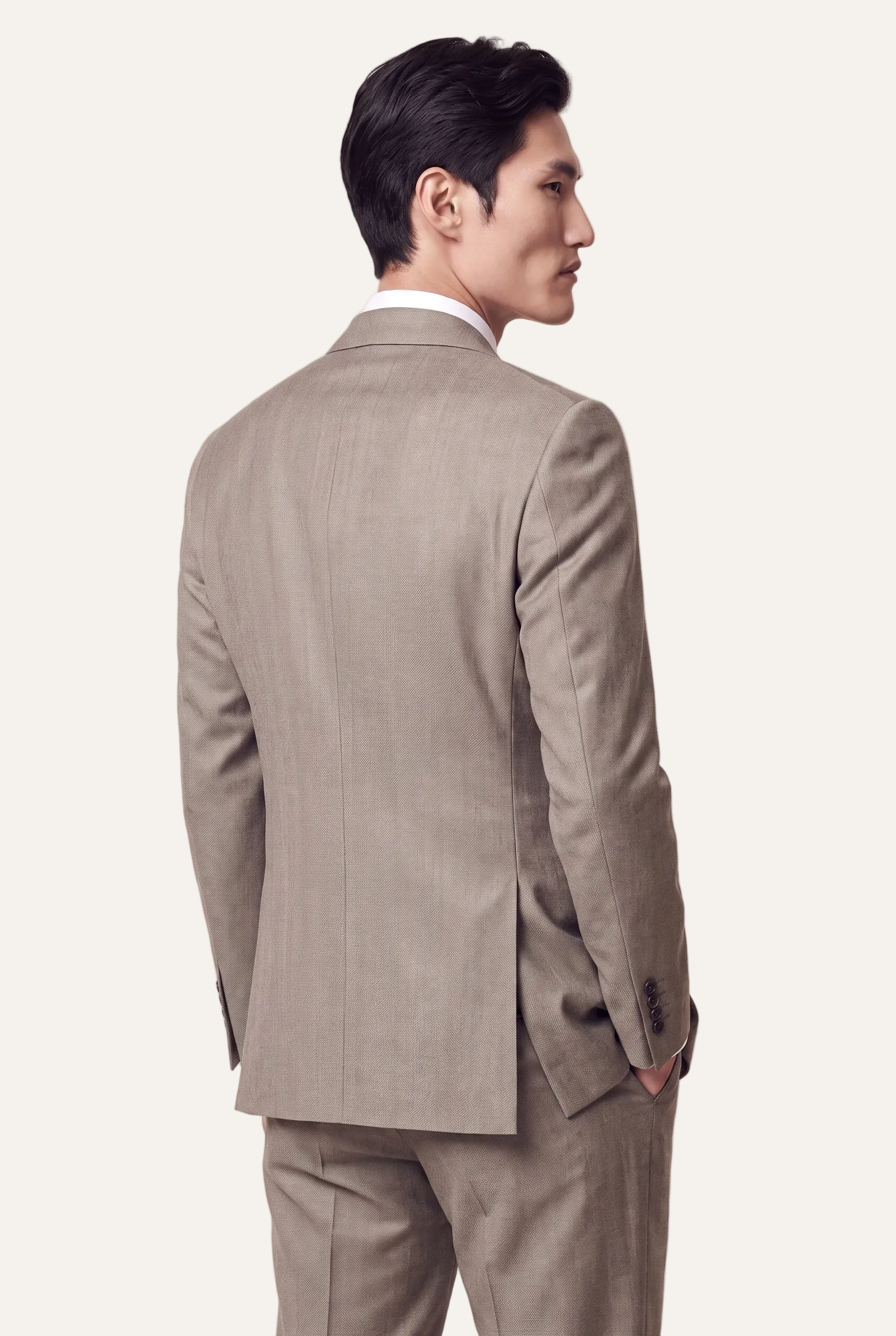 Manhattan Taupe Suit, three quarter back view