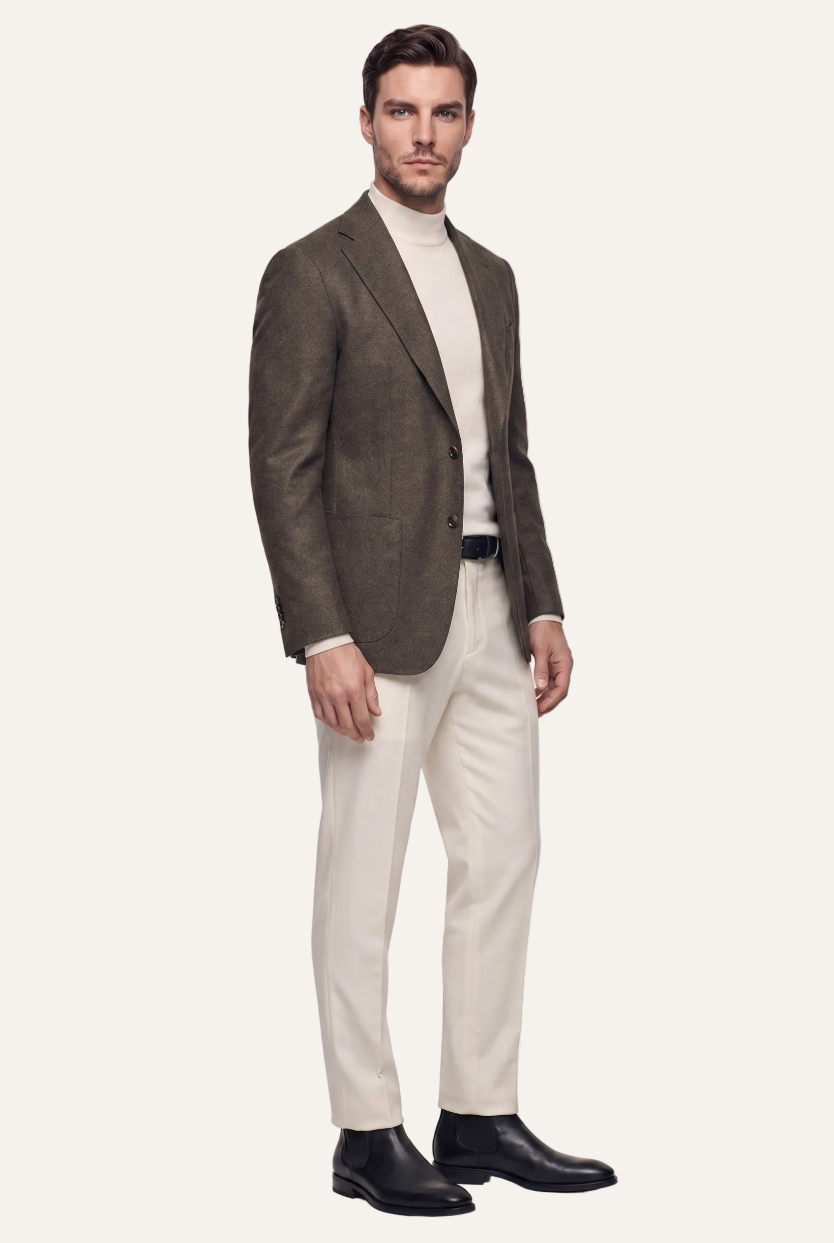 Oxford Brown Flannel Jacket, full length angled view
