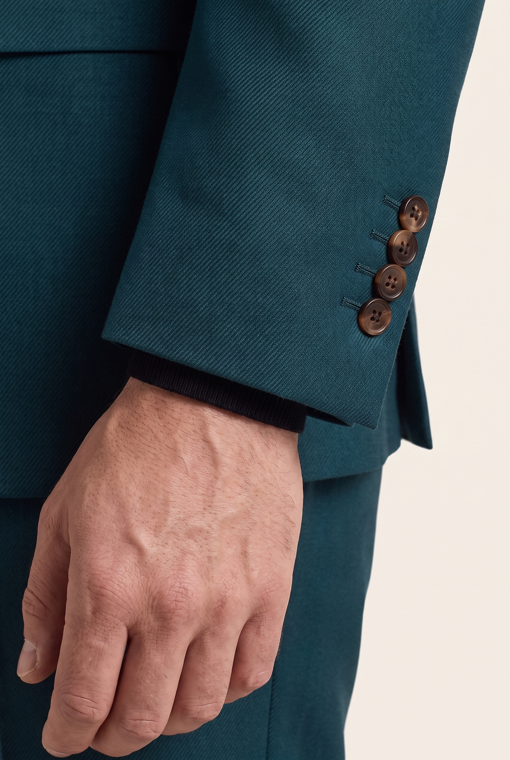 Oxford Turquoise Suit, cuff button detail