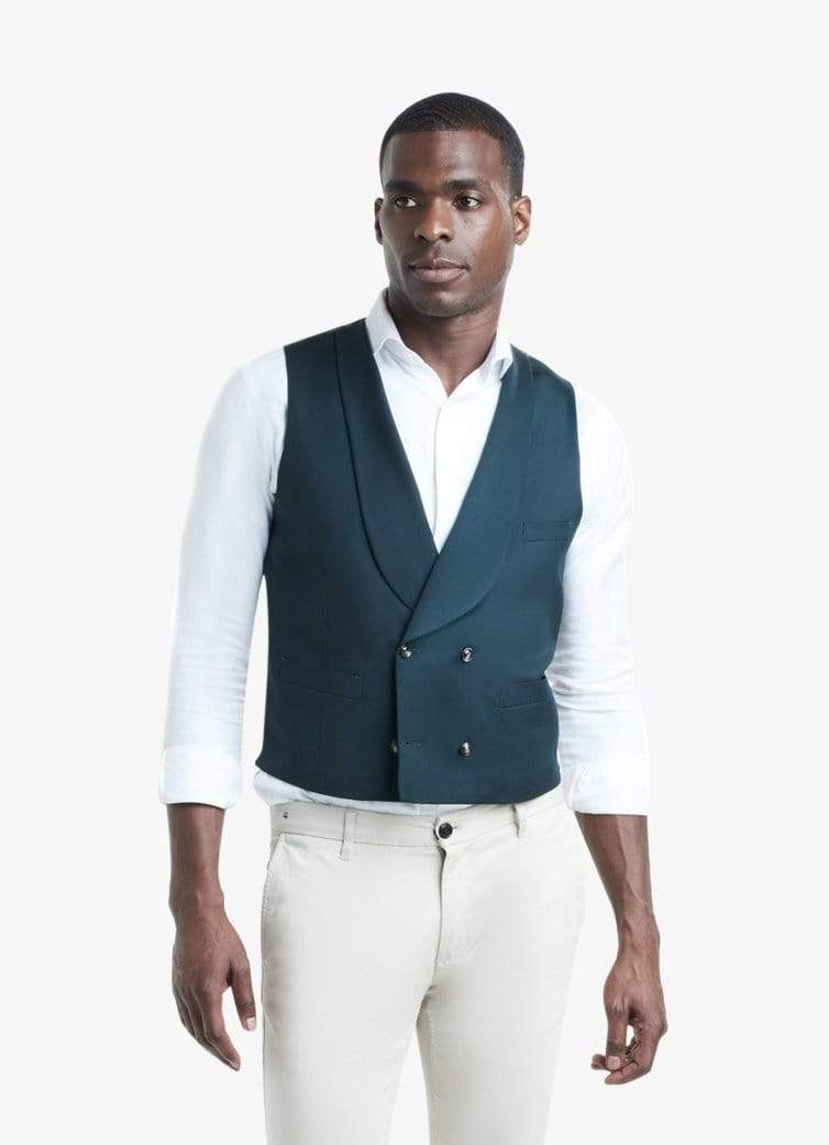 Zane Barläs Green Waistcoat, front view on model