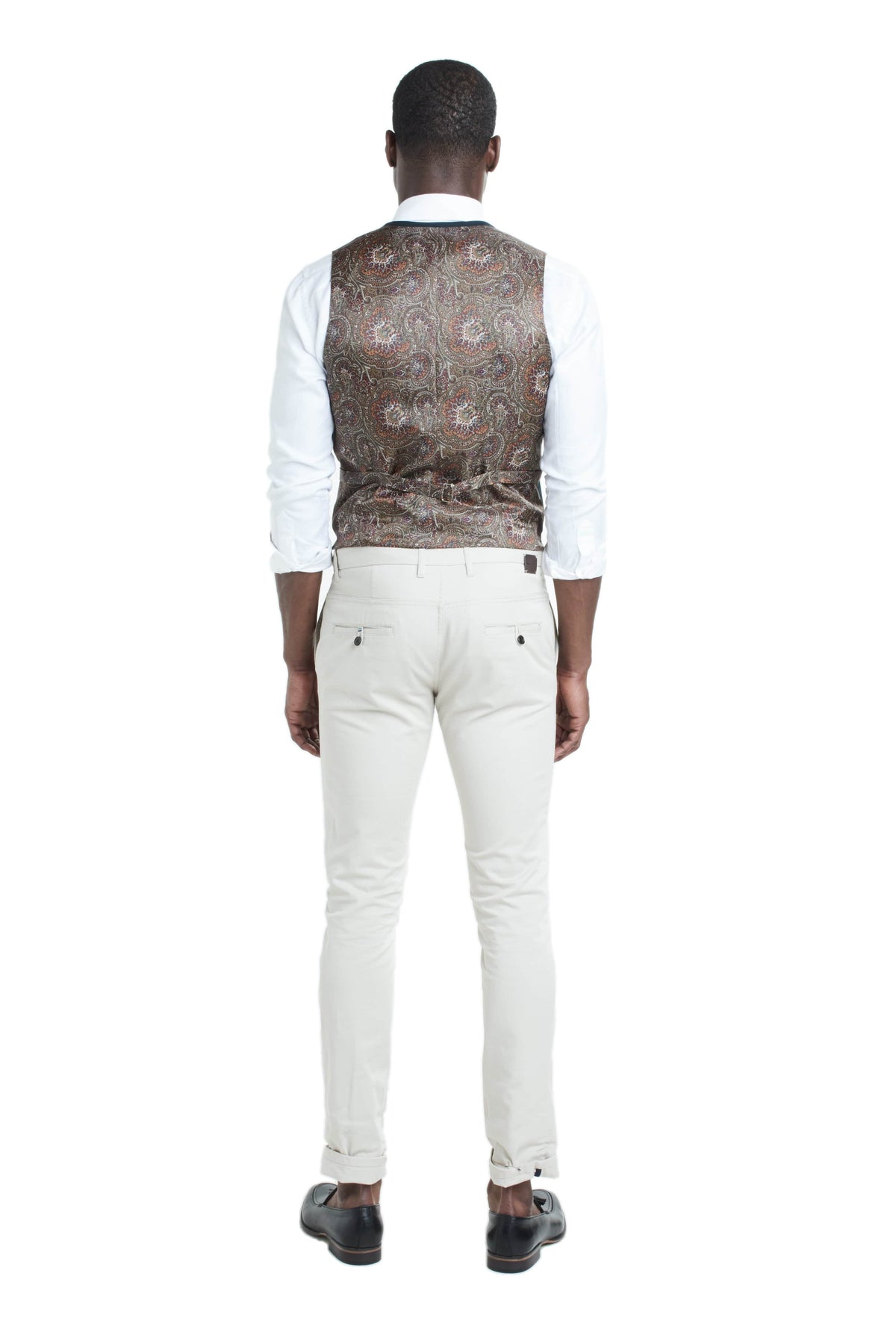 Zane Barläs Green Waistcoat, styled on model with white shirt