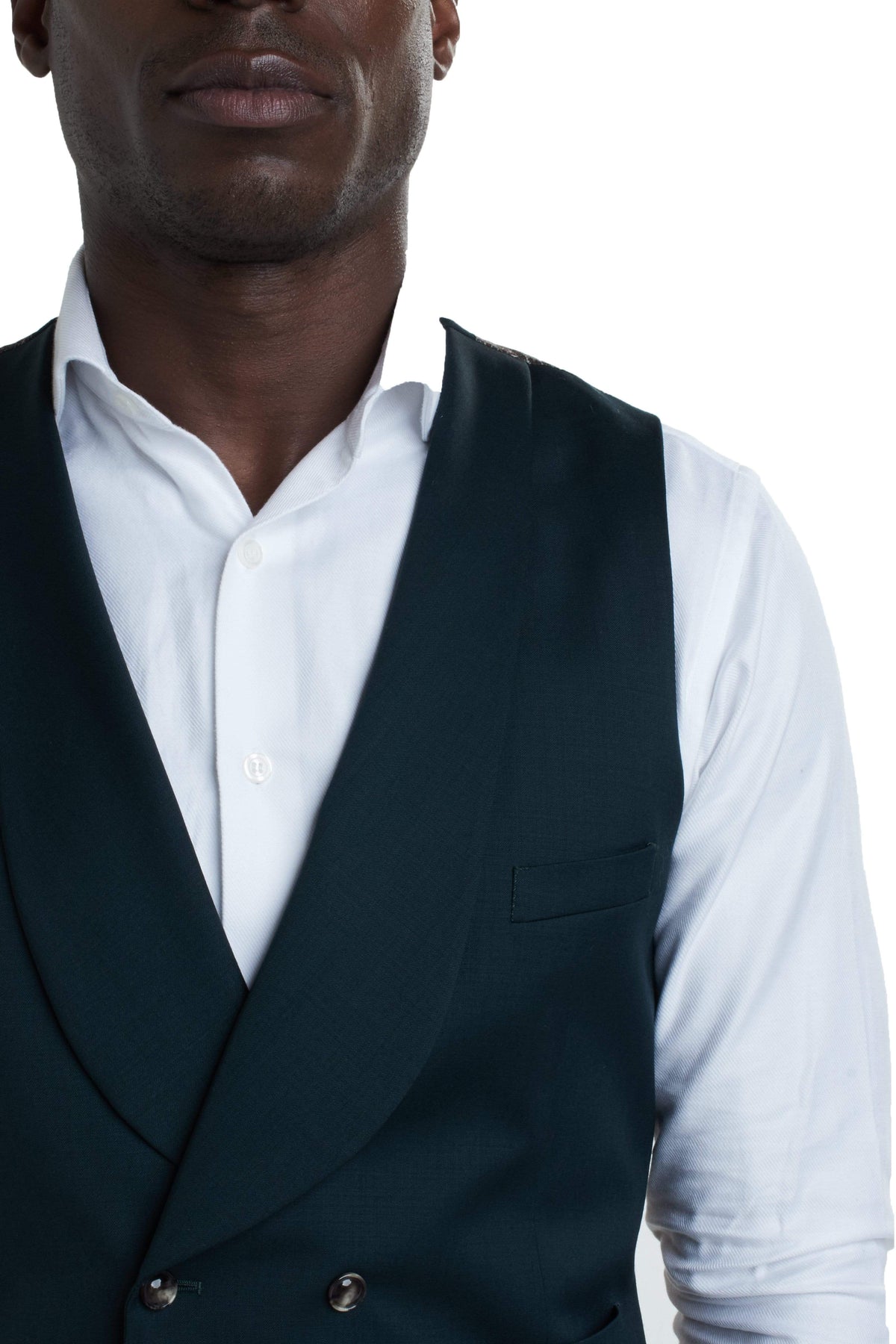 Zane Barläs Green Waistcoat, side view on model