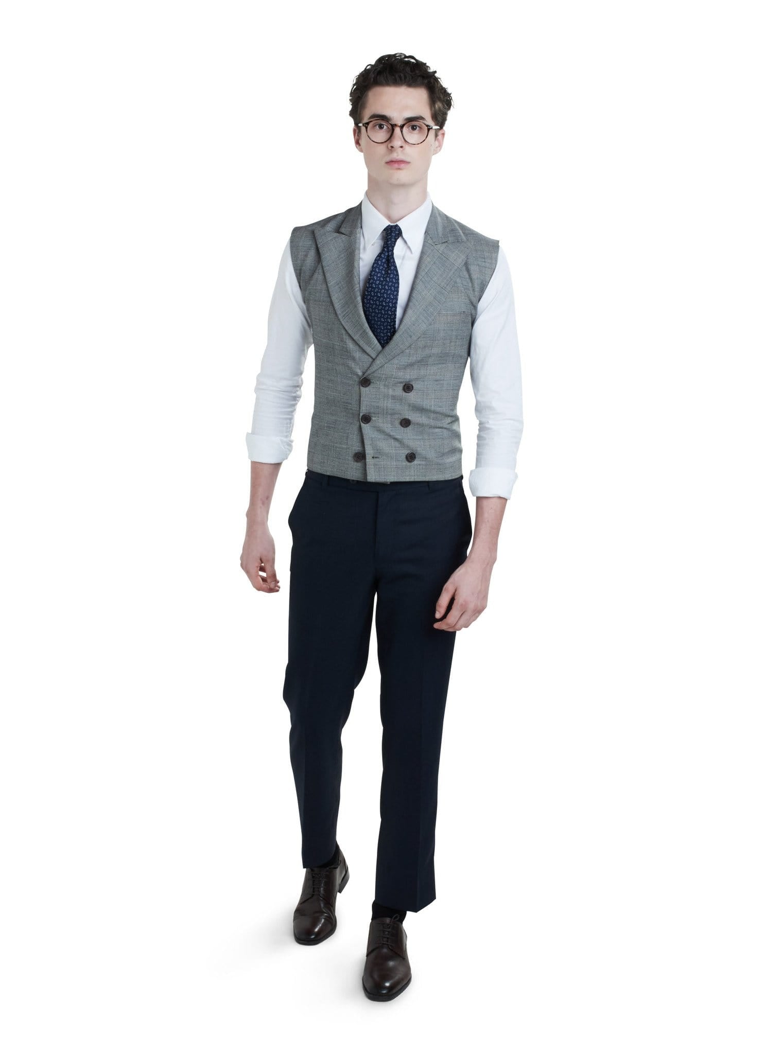Zane Barläs Grey Waistcoat, front view on model