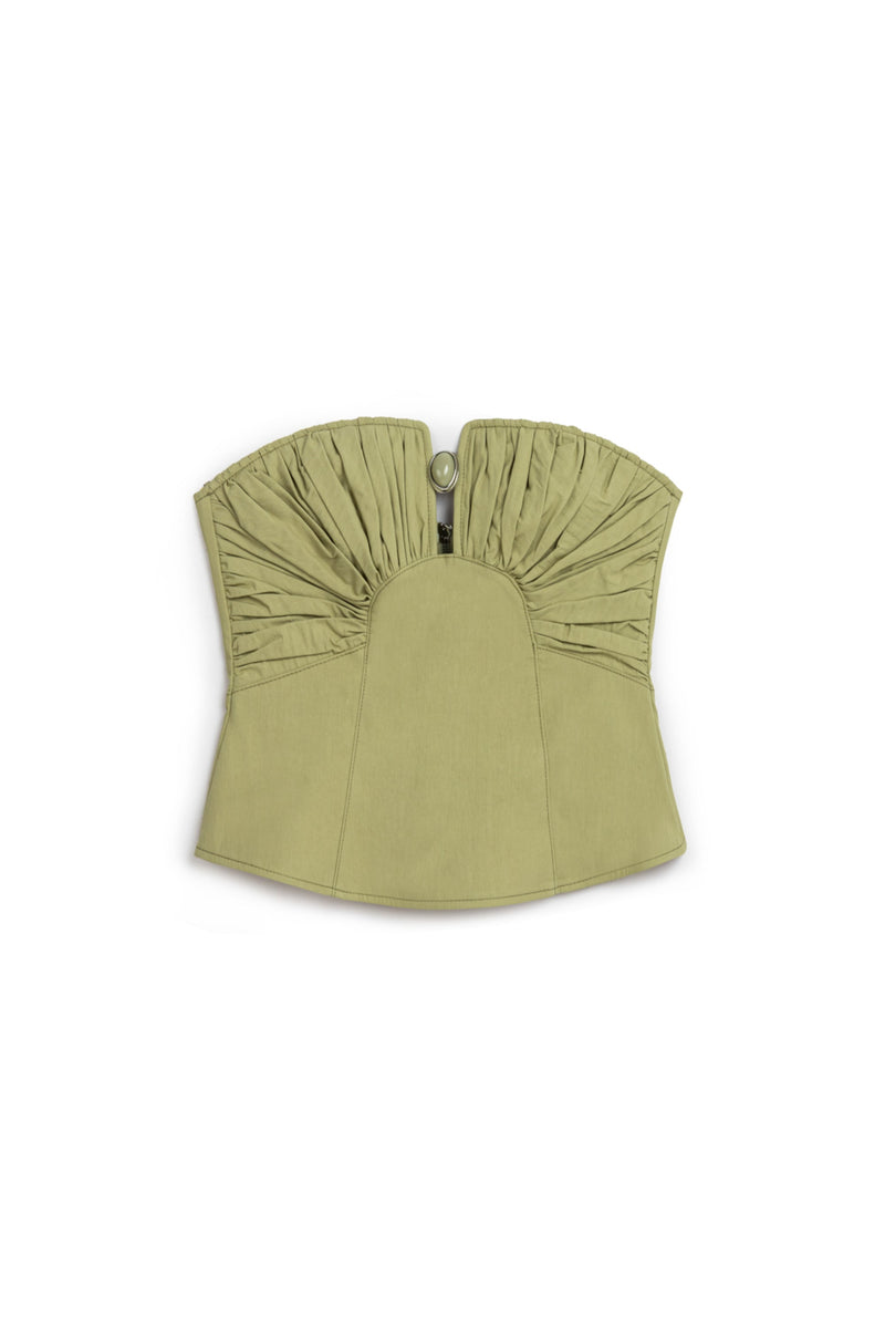 Almond-Accented Strapless Crop Top