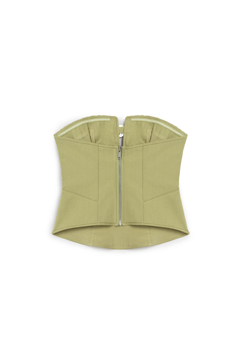 Almond-Accented Strapless Crop Top