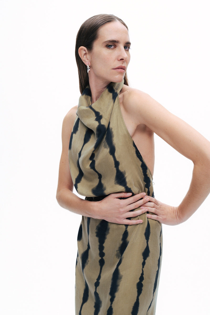 Belt Detailed Printed Maxi Dress