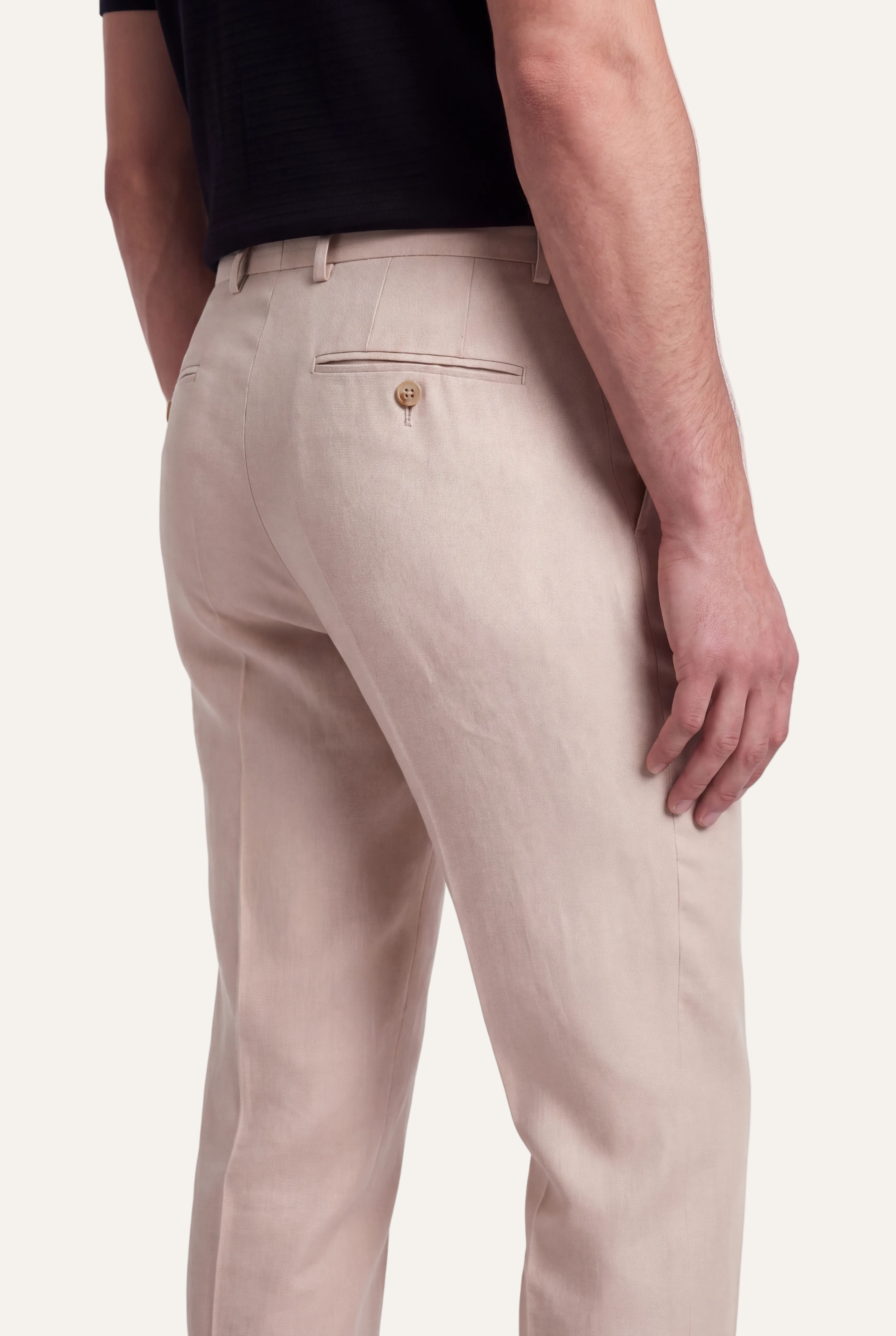 Zane Barläs Oxford Beige Suit — tapered leg trousers rear view