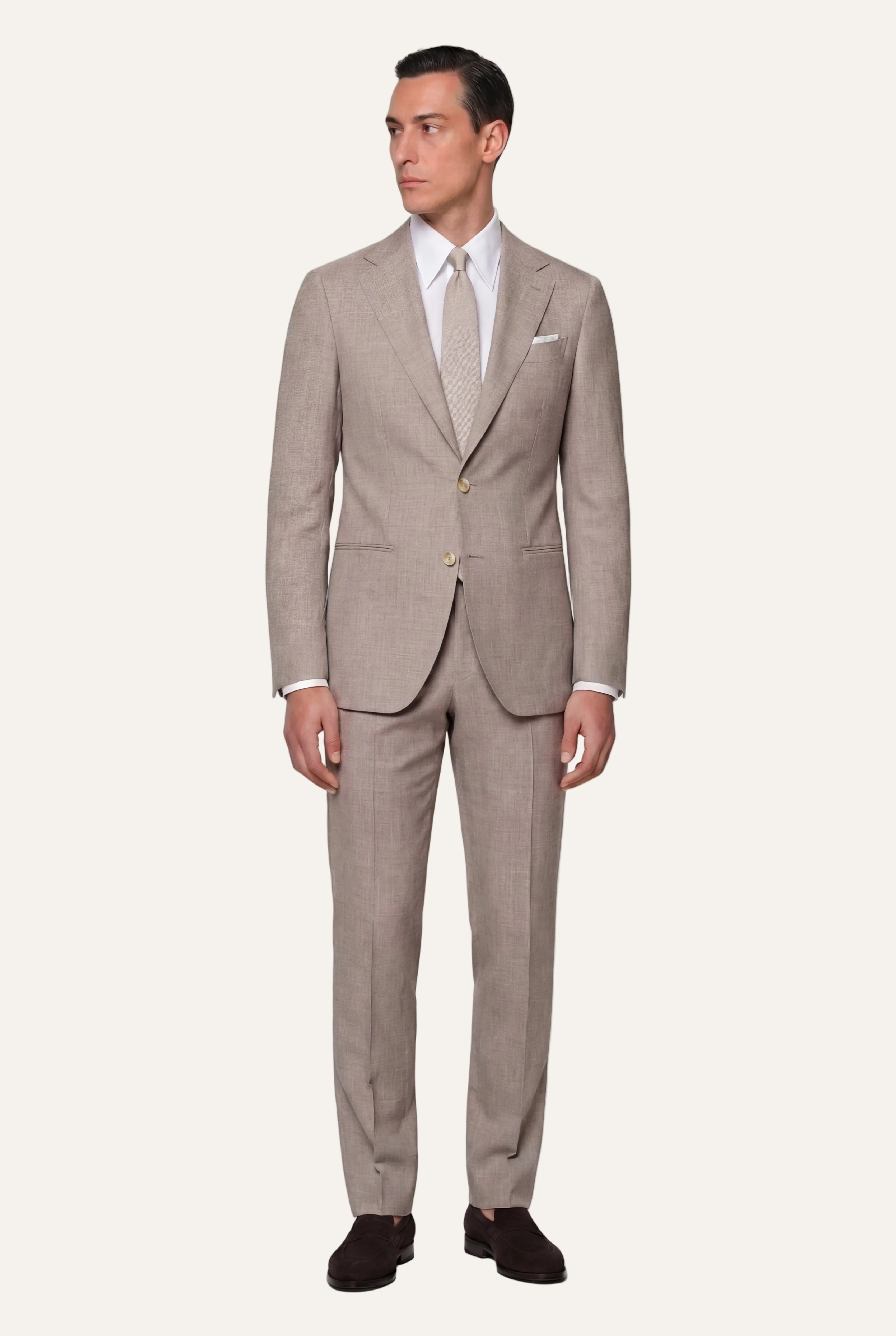 Zane Barläs Oxford Beige Suit, styled full suit on model