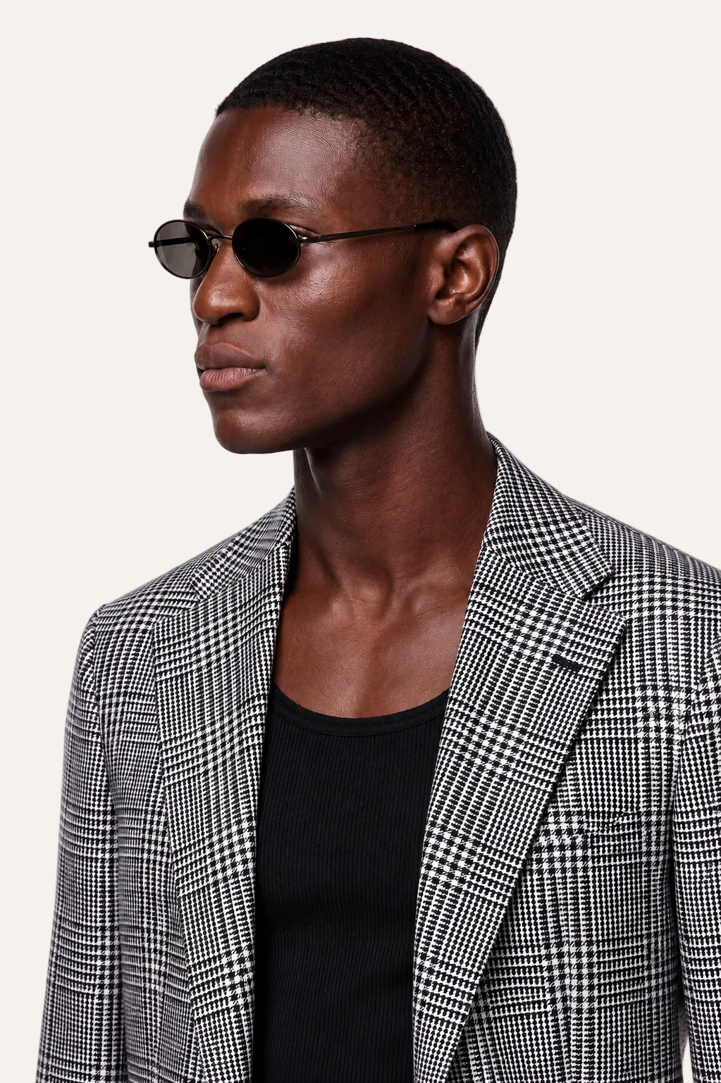 Zane Barläs Black Checked Jacket. Side view tailored fit on model