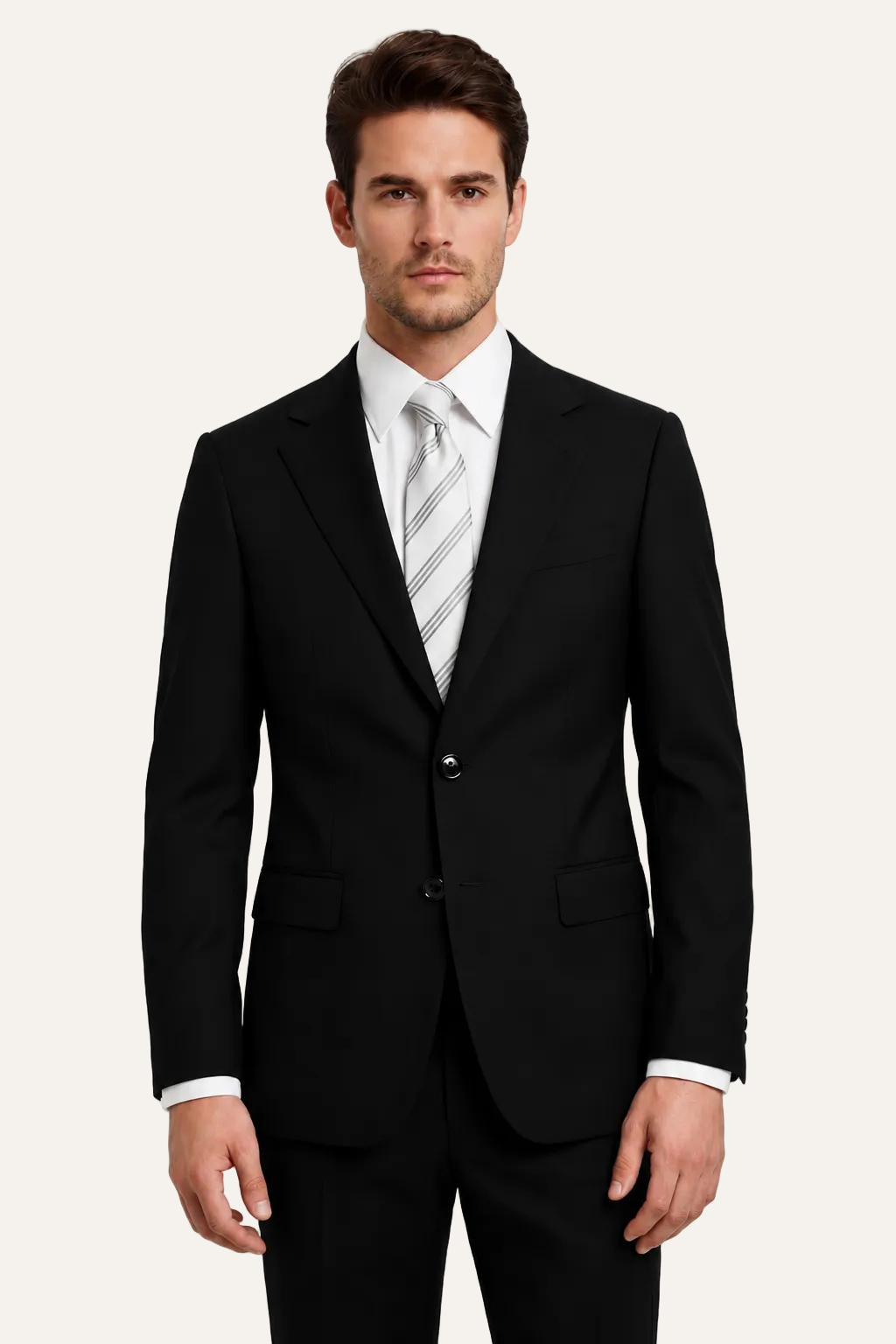 Zane Barläs Oxford Black Suit — three-quarter front view single breasted Italian wool