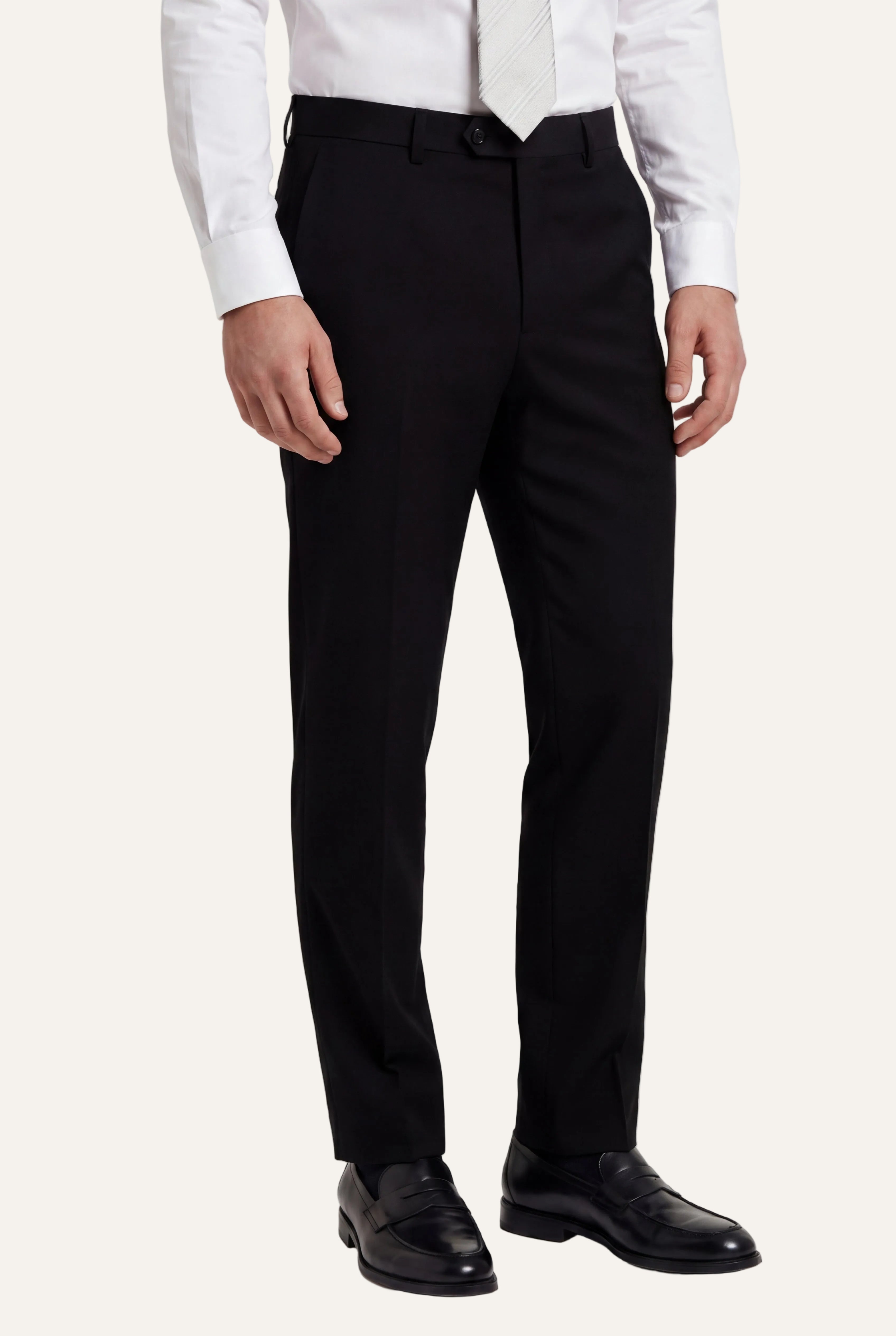 Zane Barläs Oxford Black Suit — flat front tapered leg trousers front view