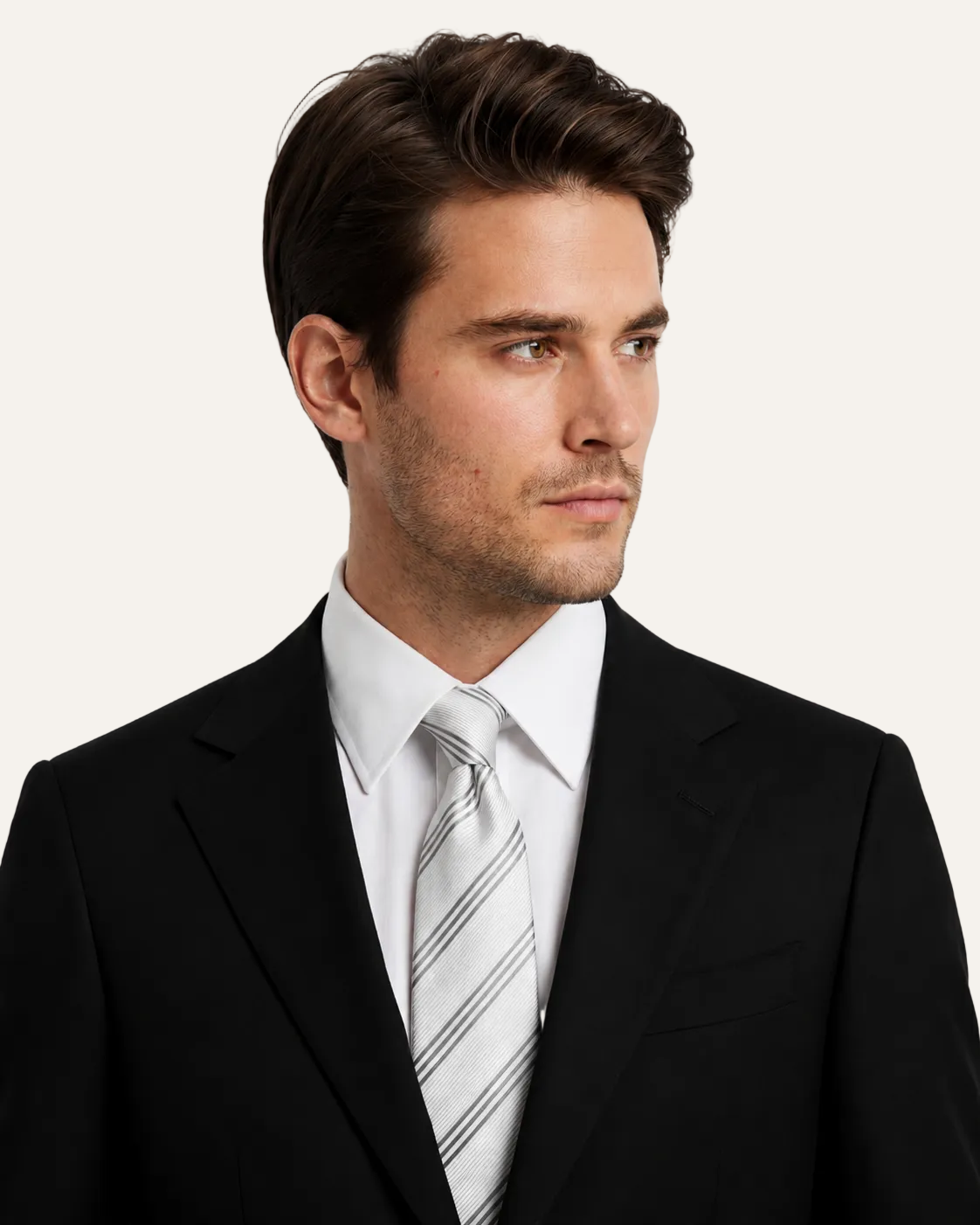 Zane Barläs Oxford Black Suit — portrait editorial view on model