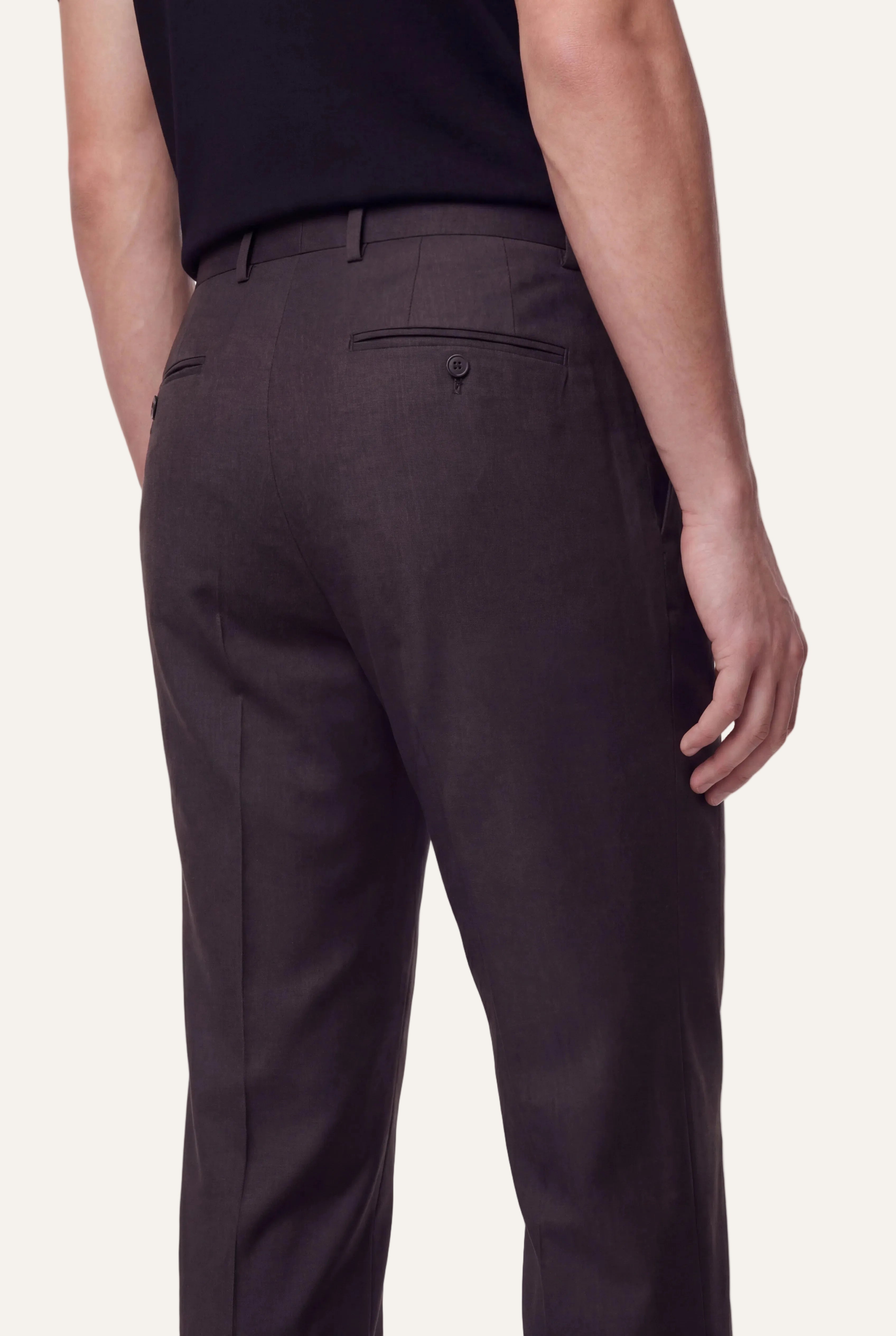 Zane Barläs Oxford Brown Suit — tapered leg trousers rear view