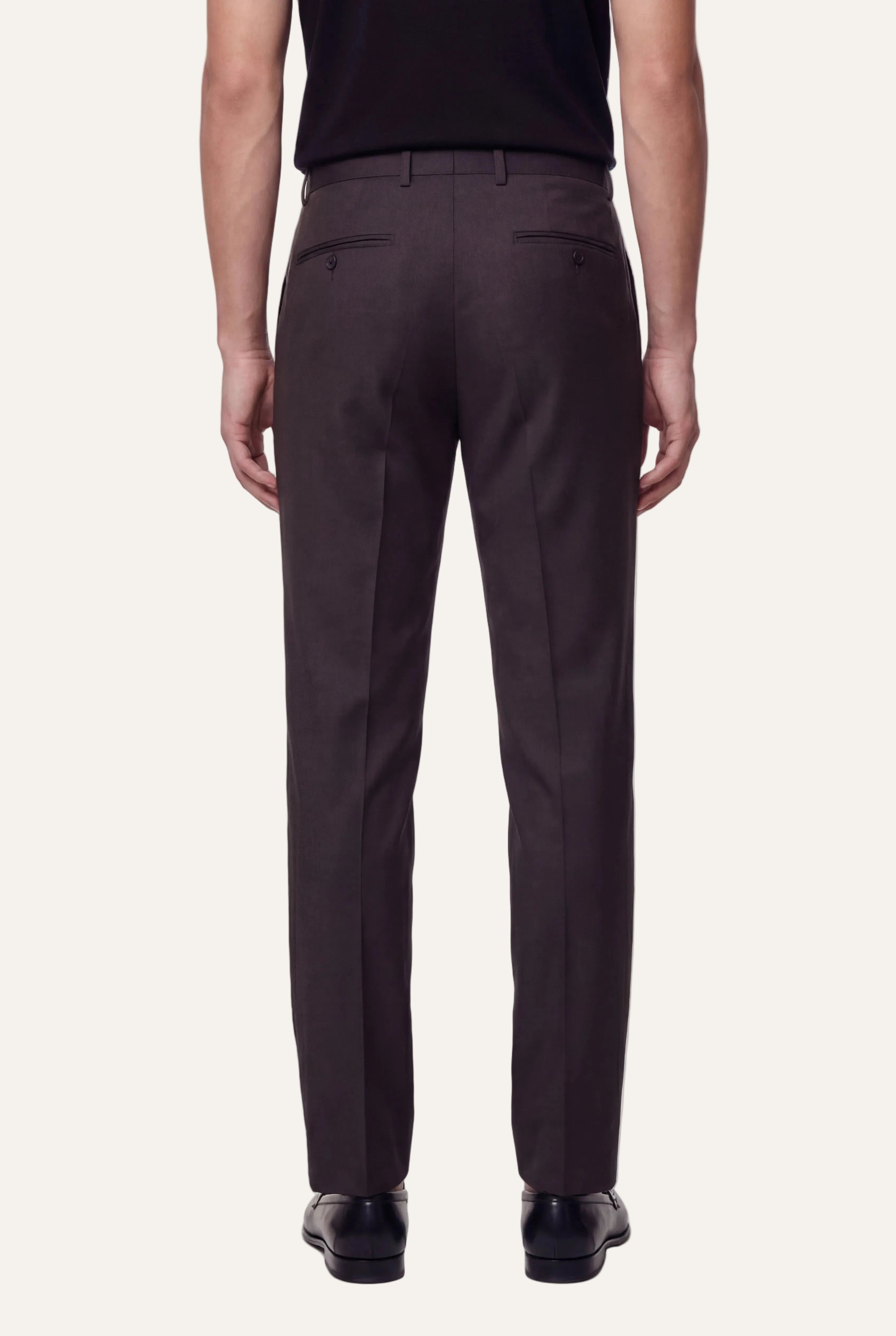 Zane Barläs Oxford Brown Suit — tapered leg trousers back view
