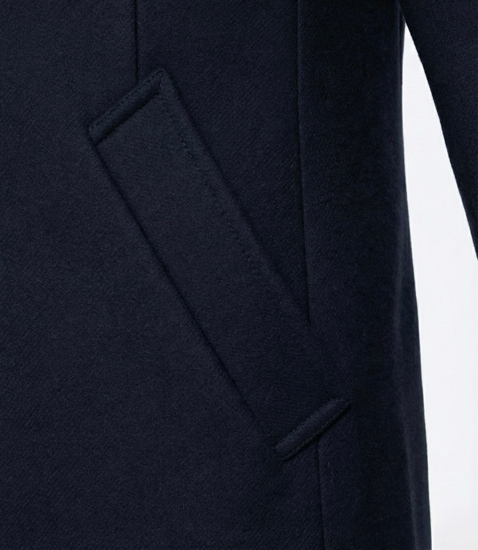 Zane Barläs Navy Wool Peacoat, deep flannel pockets detail close-up