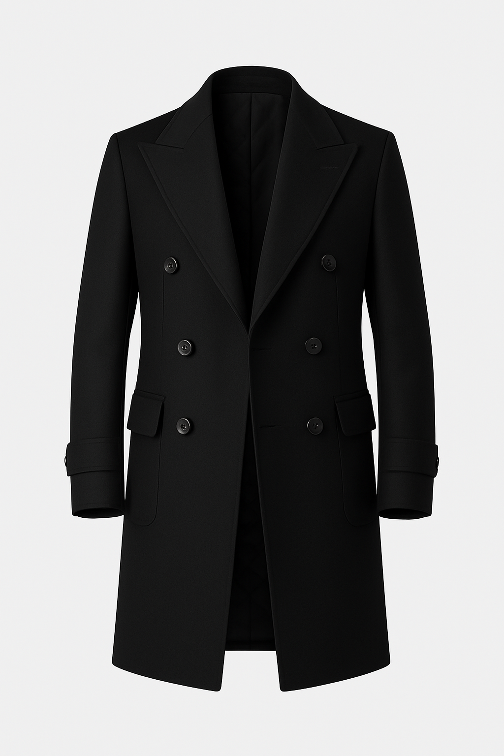 Zane Barläs Black Cashmere Overcoat, deep flannel pockets detail close-up