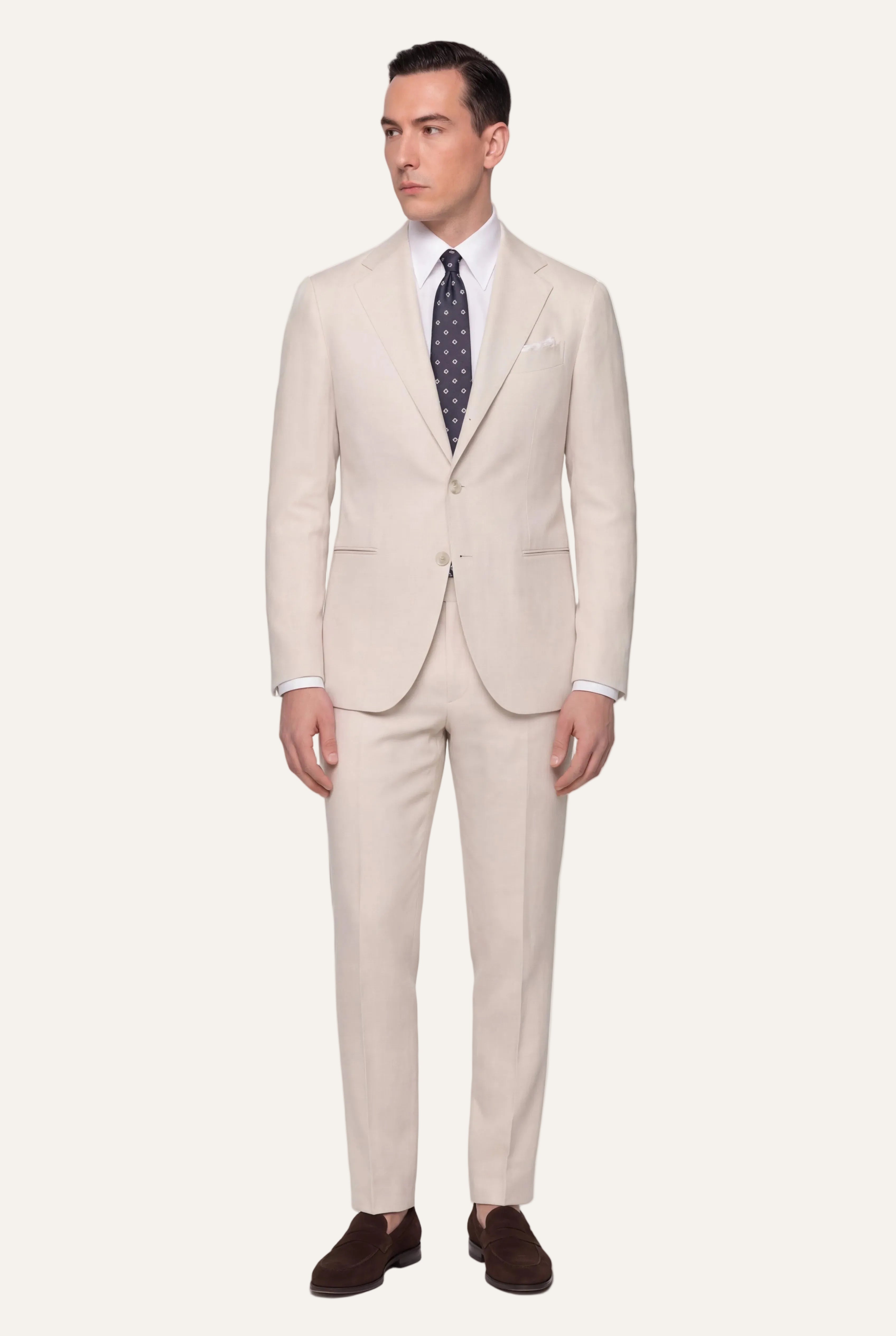 Zane Barläs Oxford Off-White Suit — full suit front view on model