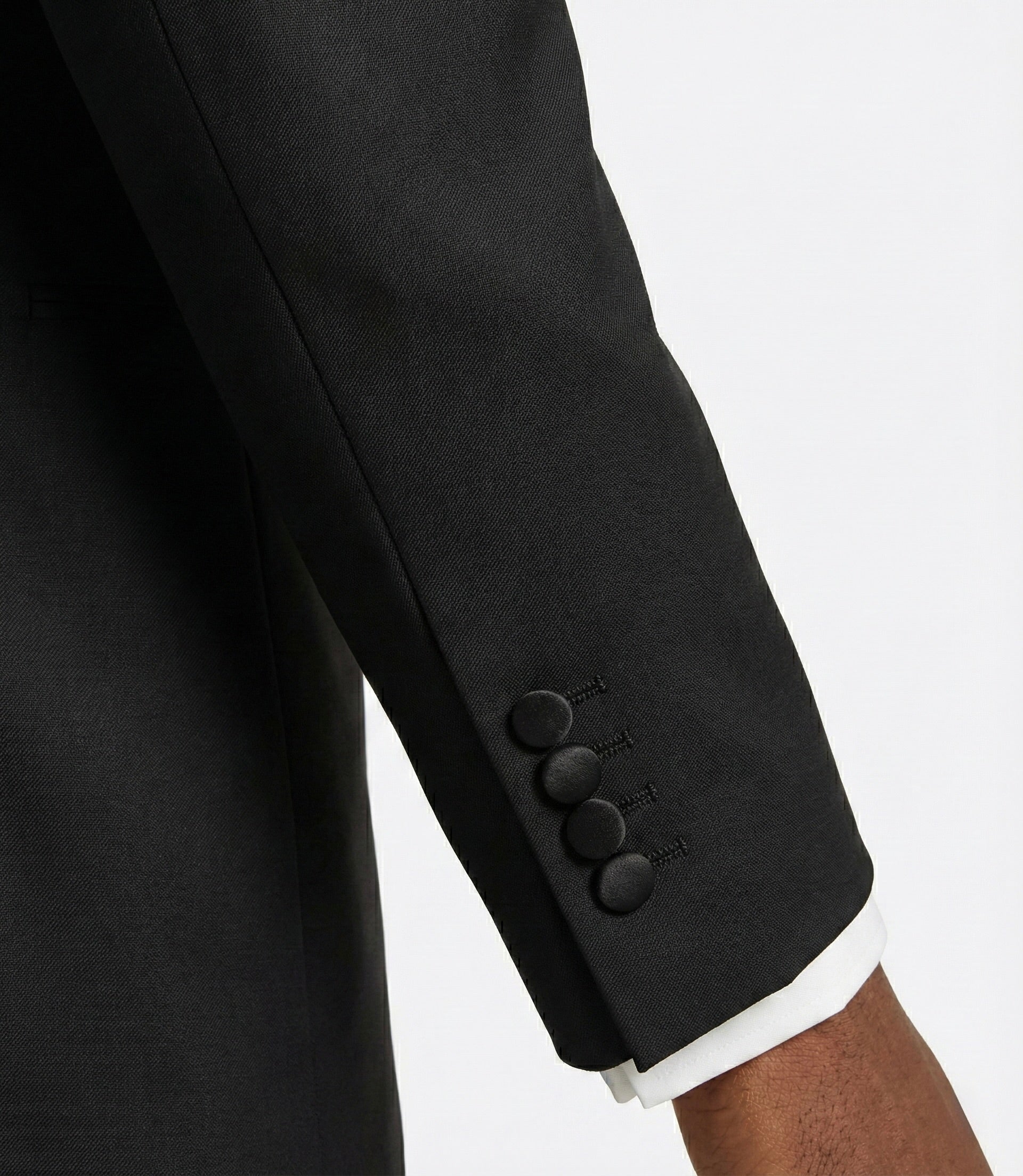 Zane Barläs Black Monaco Tuxedo, functional covered cuff buttons detail
