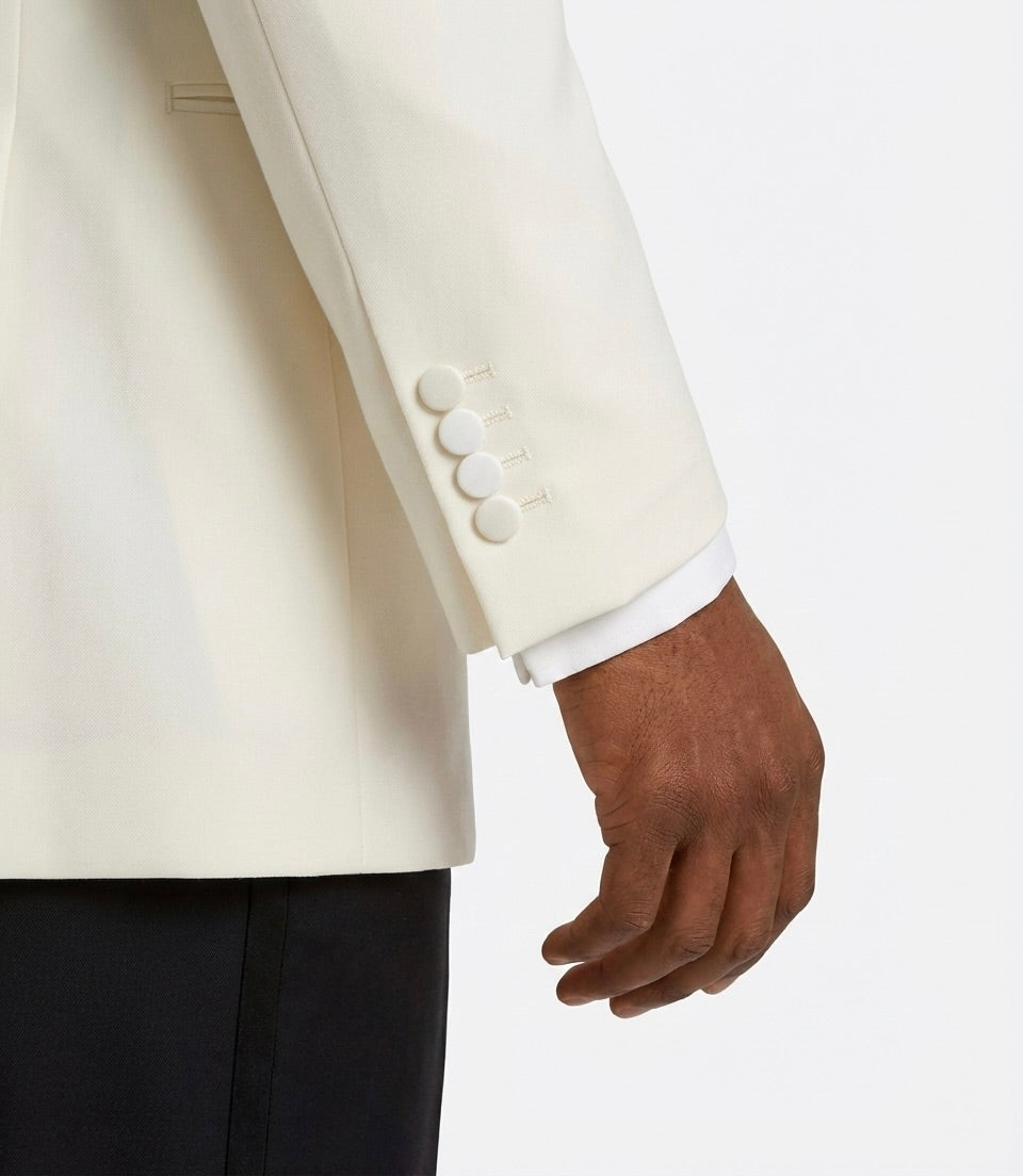 Zane Barläs Off-White Dinner Jacket, functional covered cuff buttons detail