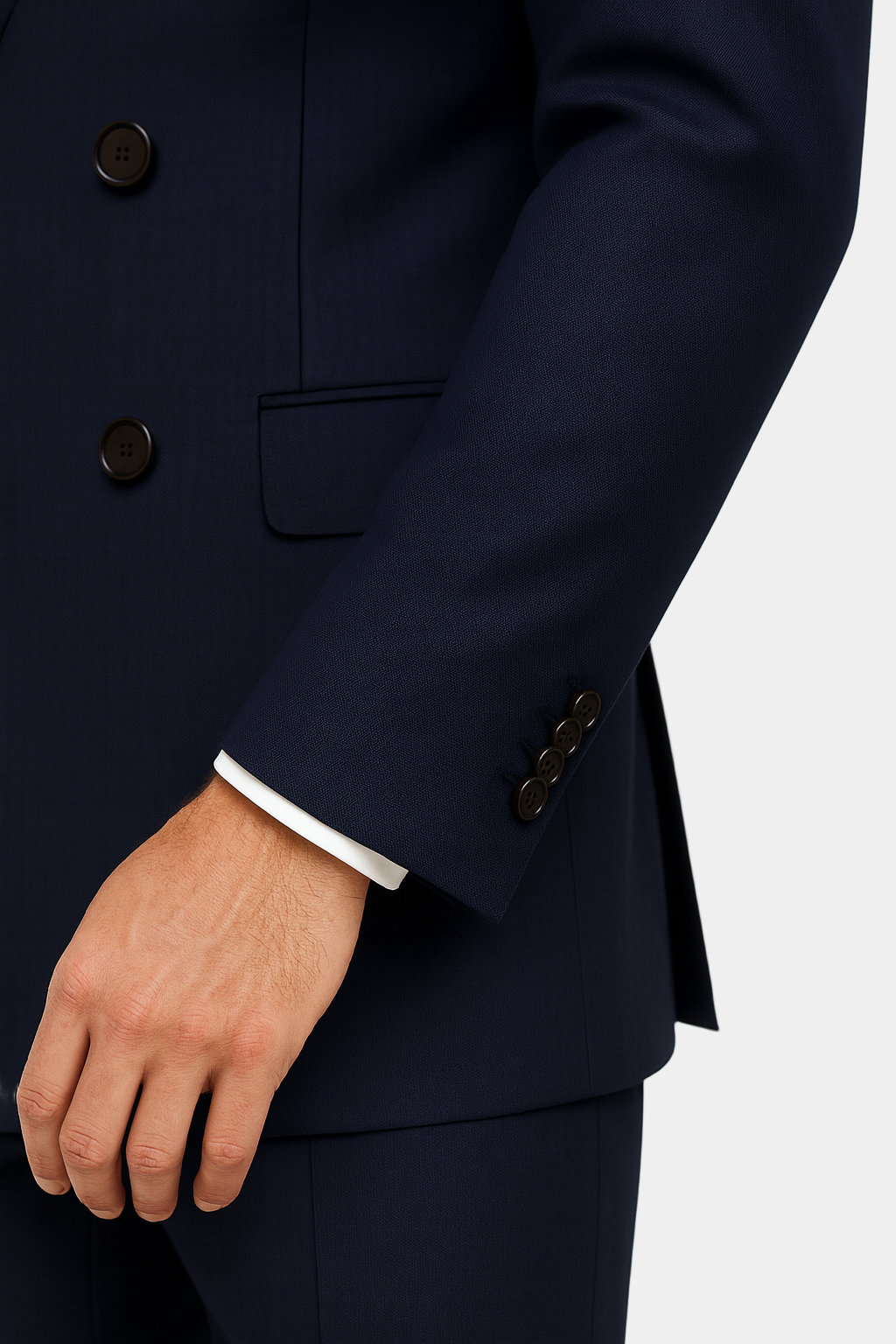 Zane Barläs Navy Double Breasted Suit, functional horn buttons sleeve detail