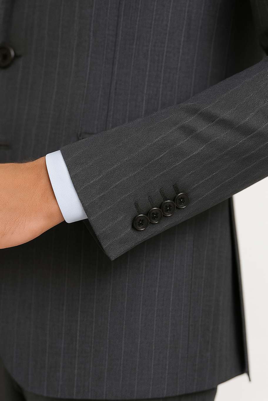 Zane Barläs functional horn buttons, suit jacket sleeve detail