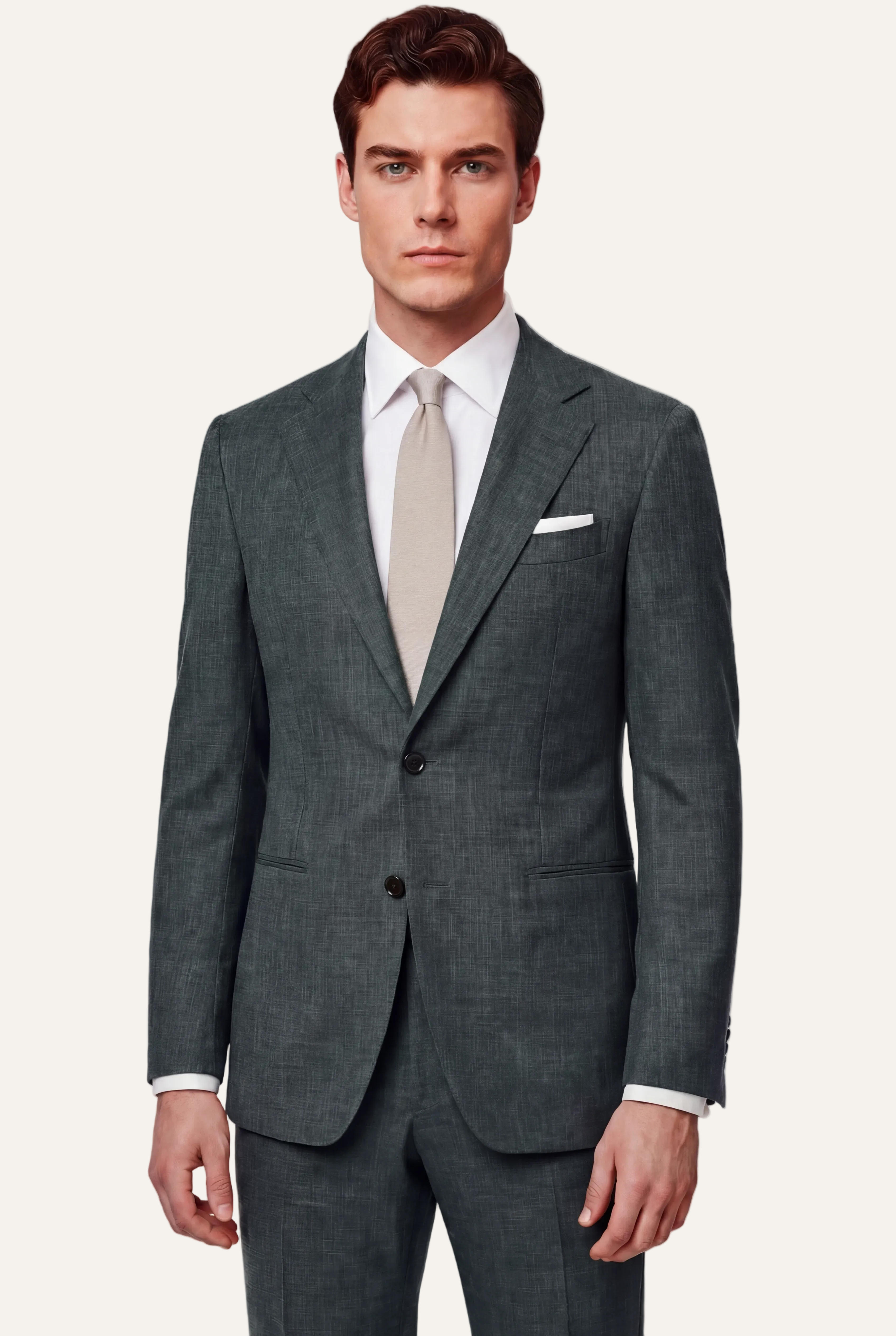 Zane Barläs Oxford Mid Green Suit — front view men tailored Italian wool suit