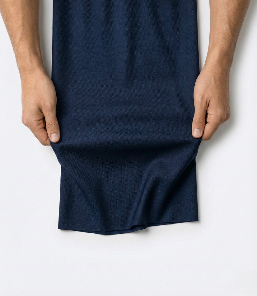 Zane Barläs high-twist wool recovery — Oxford navy suit fabric performance