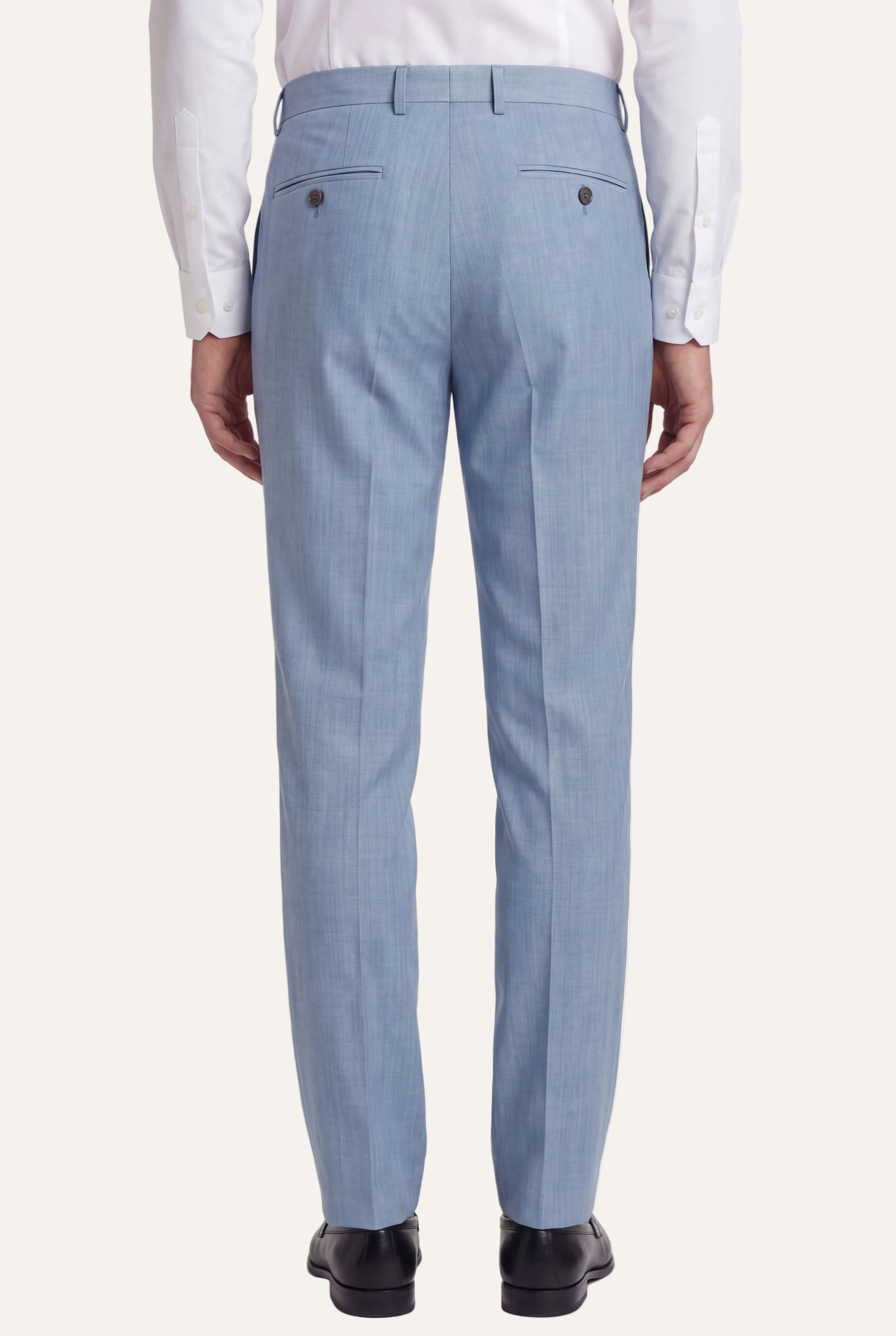 Zane Barläs Oxford Light Blue Suit — tapered leg trousers back view