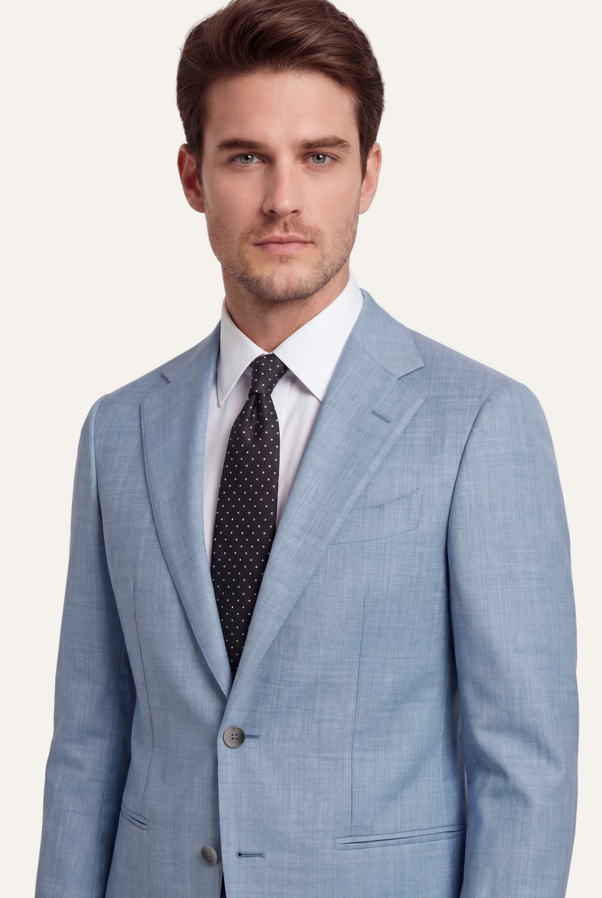 Zane Barläs Oxford Light Blue Suit — portrait editorial view on model