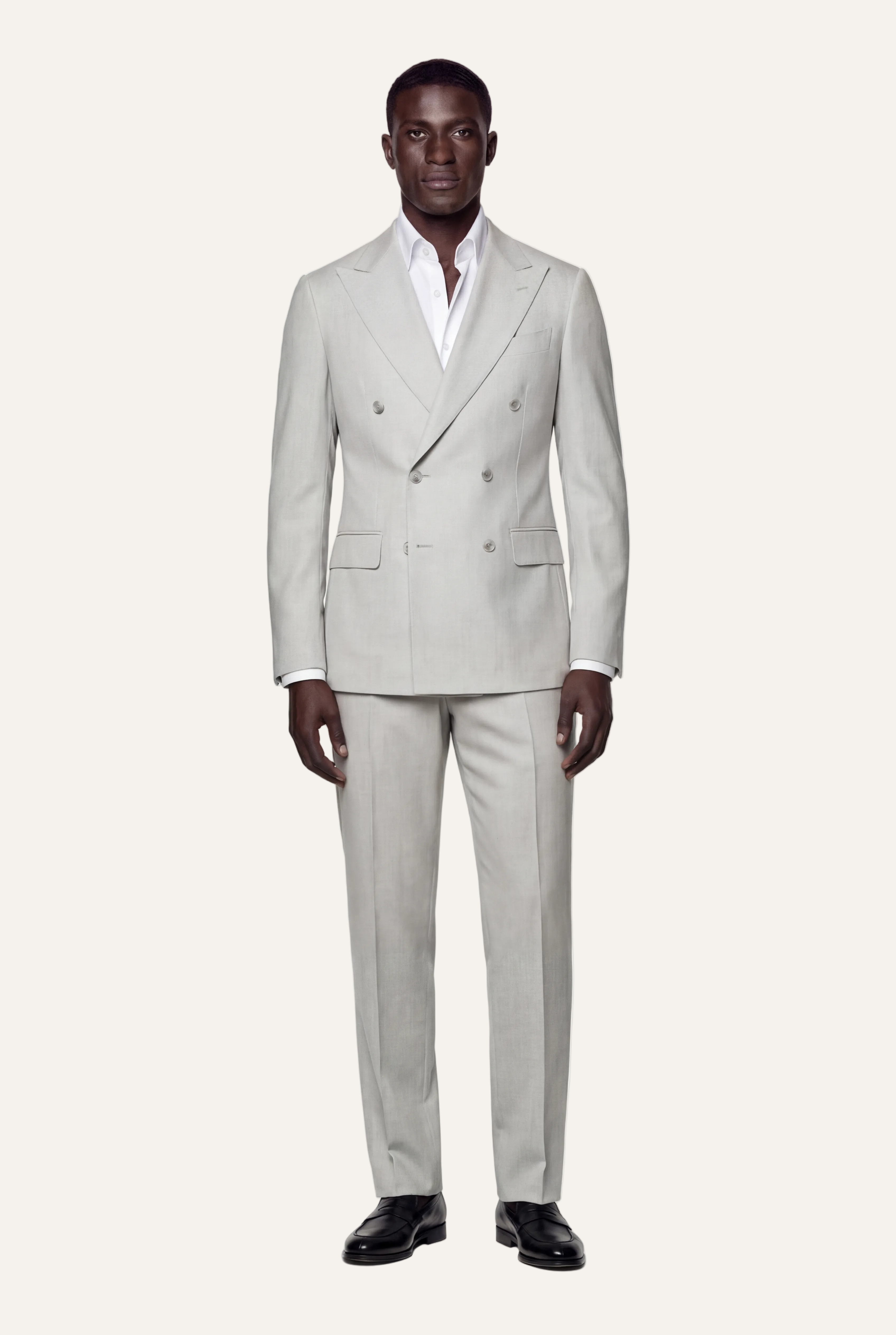 Zane Barläs Manhattan Light Grey Suit — full suit front view double breasted on model