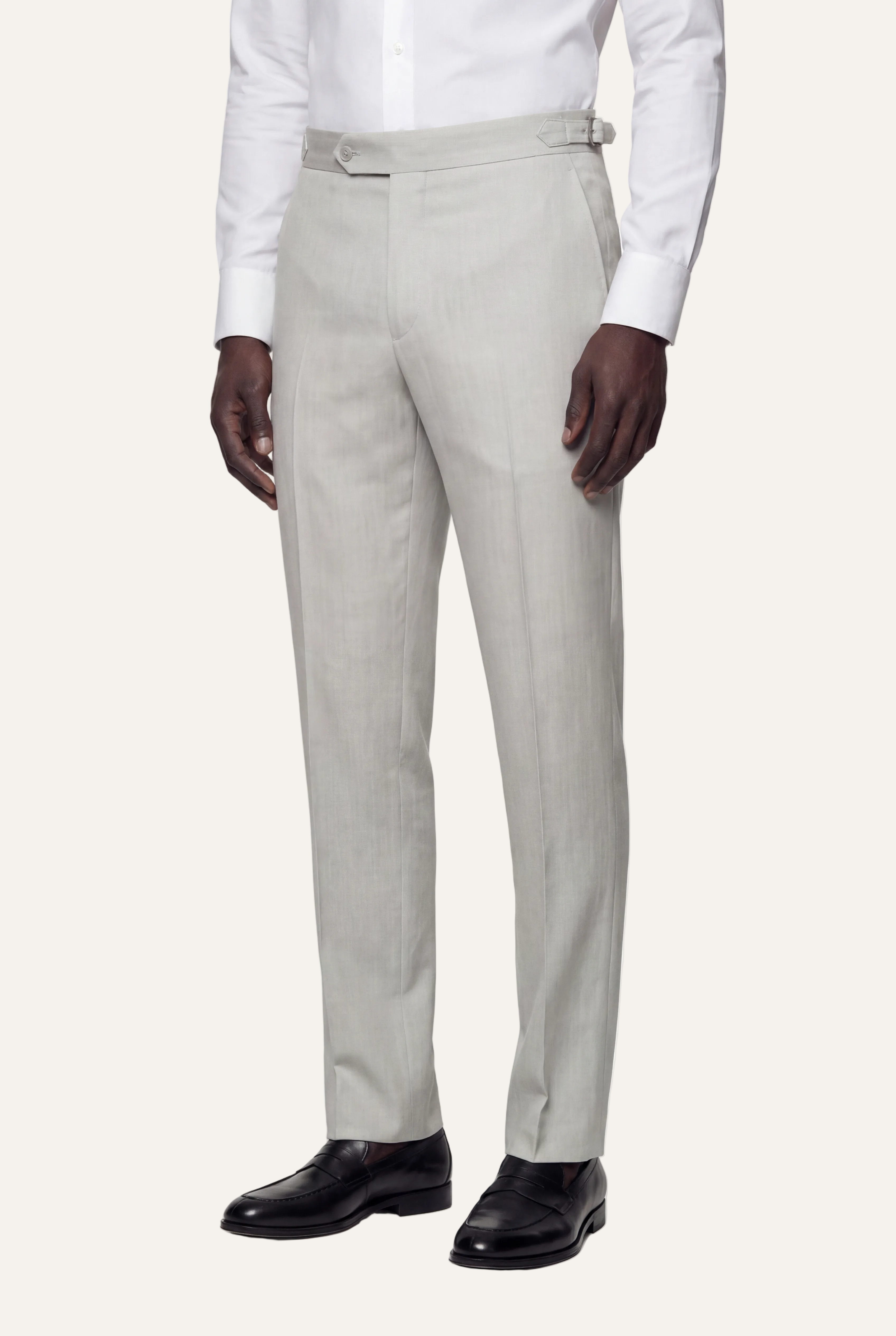 Zane Barläs Manhattan Light Grey Suit — flat front tapered leg trousers front view
