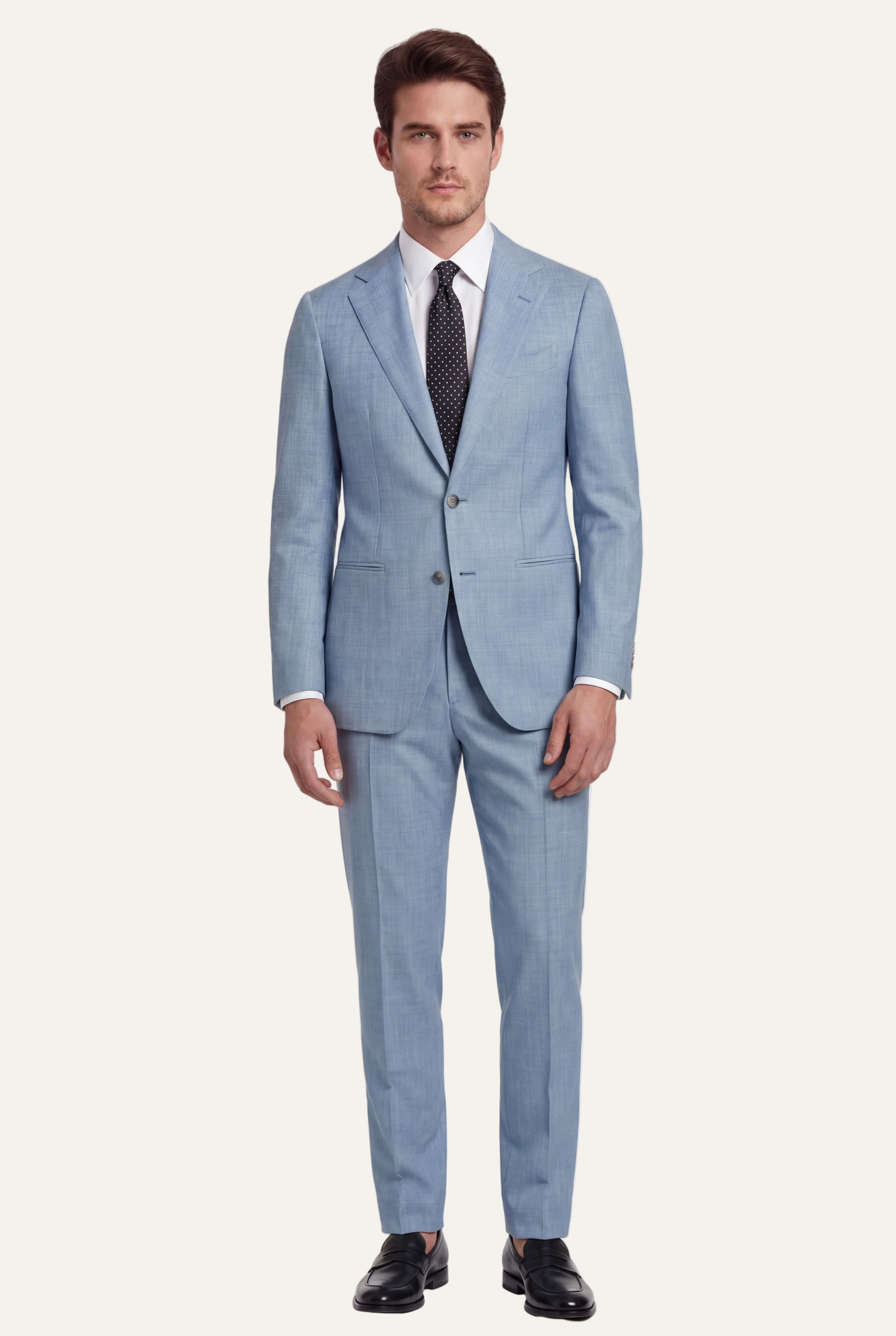 Zane Barläs Oxford Light Blue Suit — full suit front view on model