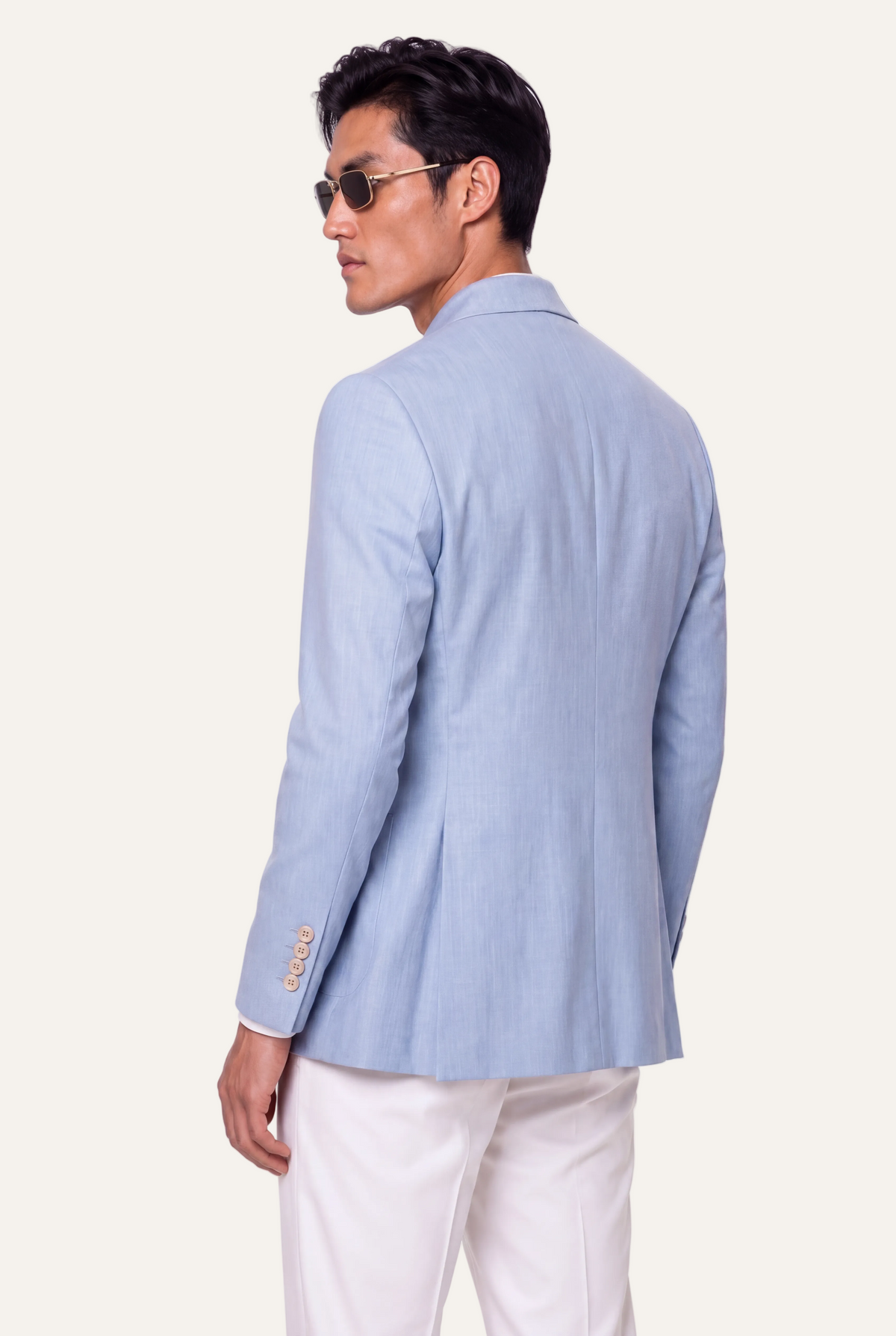 Zane Barläs Light Blue Jacket. Back view clean silhouette single vent
