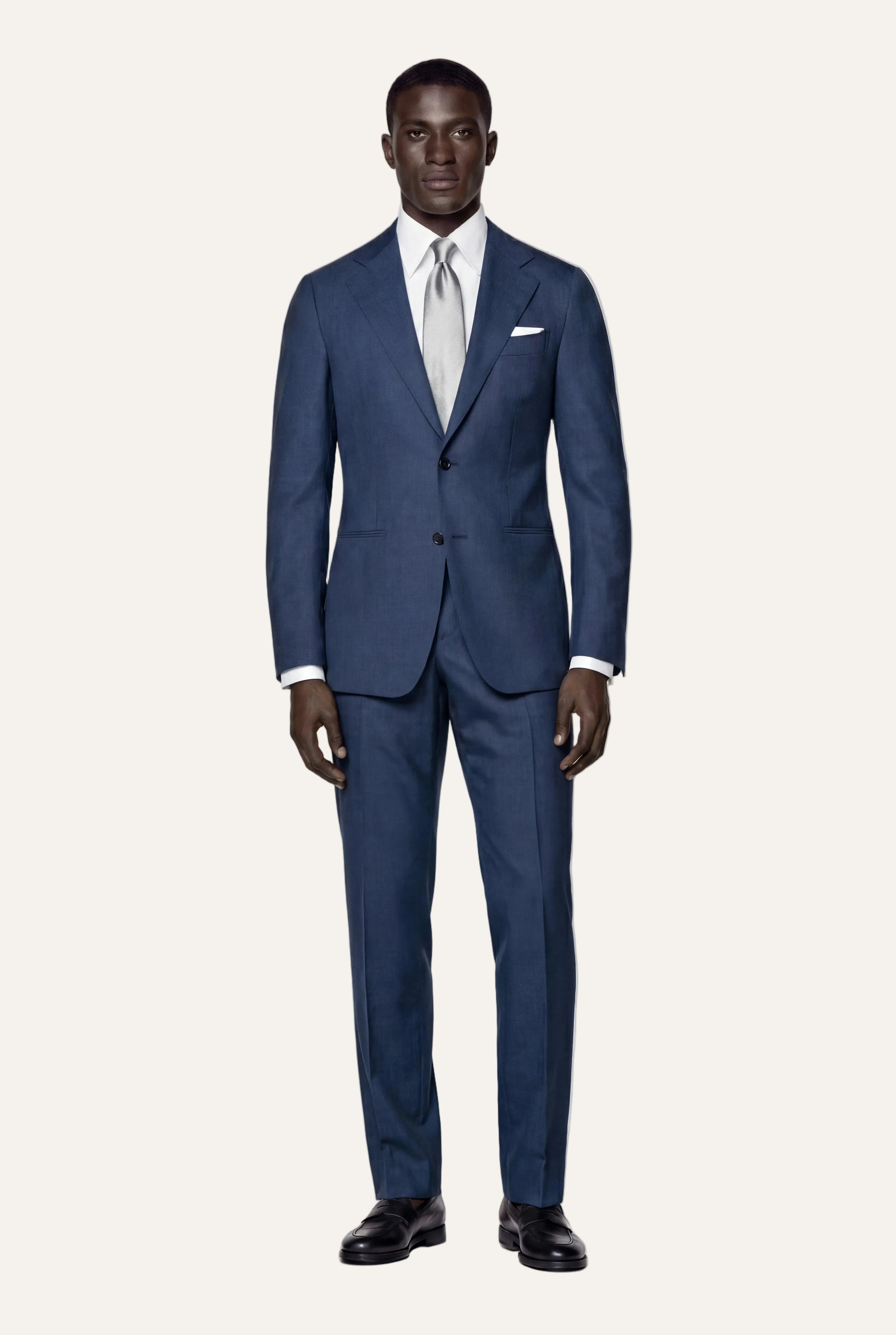 Zane Barläs Oxford Mid Blue Suit — full suit front view on model