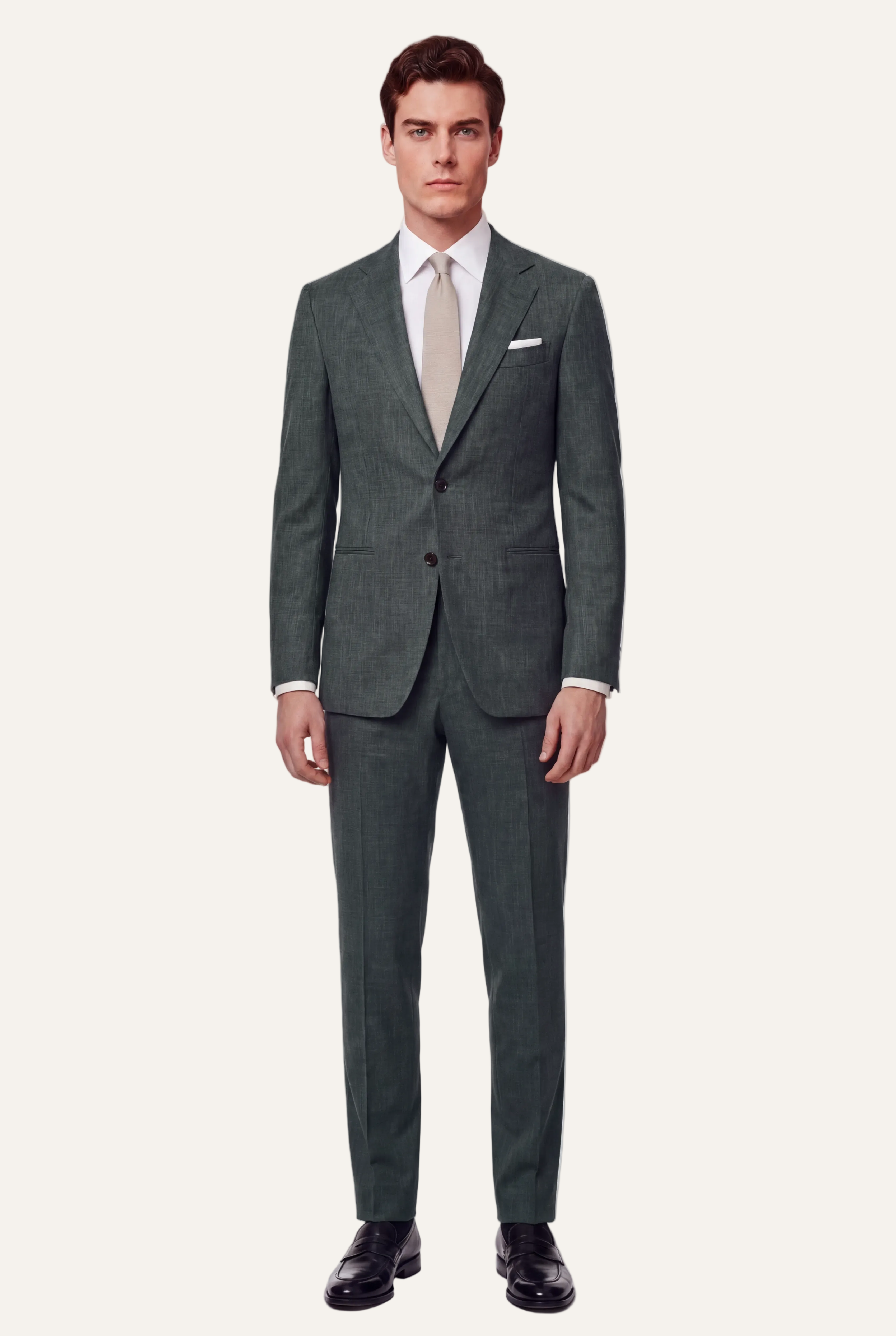 Zane Barläs Oxford Mid Green Suit — full suit front view on model