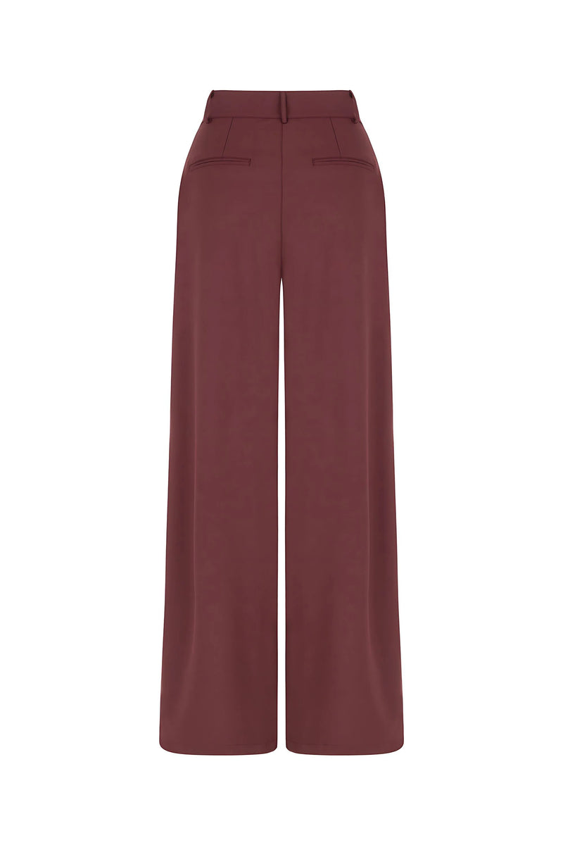 Burgundy Pleated High-Waisted Pants