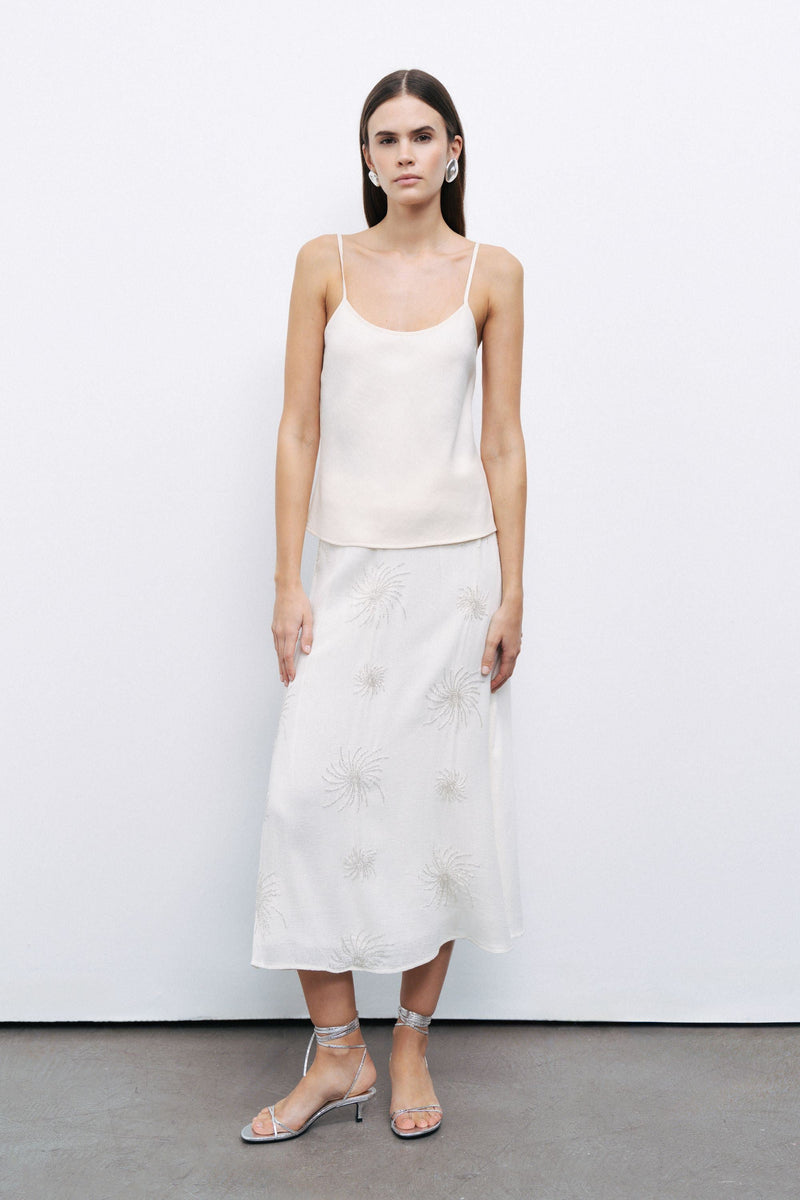Beaded Embroidered Midi Skirt