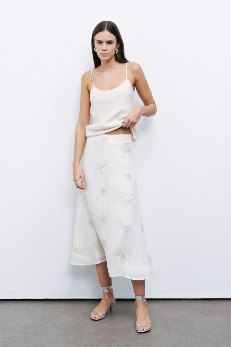 Beaded Embroidered Midi Skirt