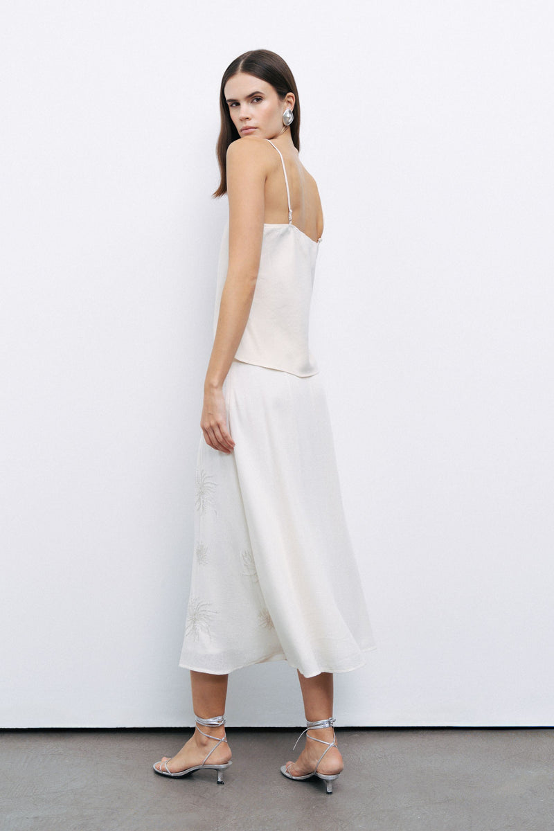 Beaded Embroidered Midi Skirt