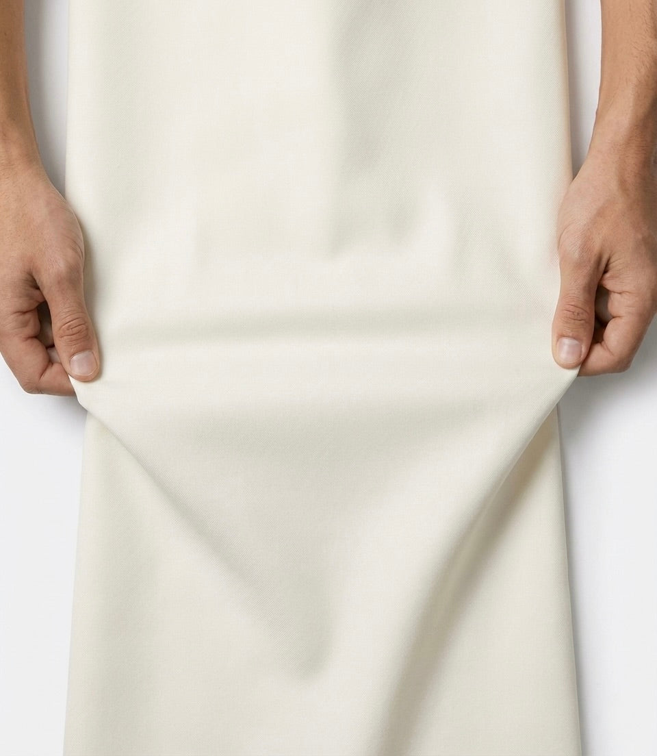 Zane Barläs Off-White Dinner Jacket, natural stretch wool and silk blend fabric