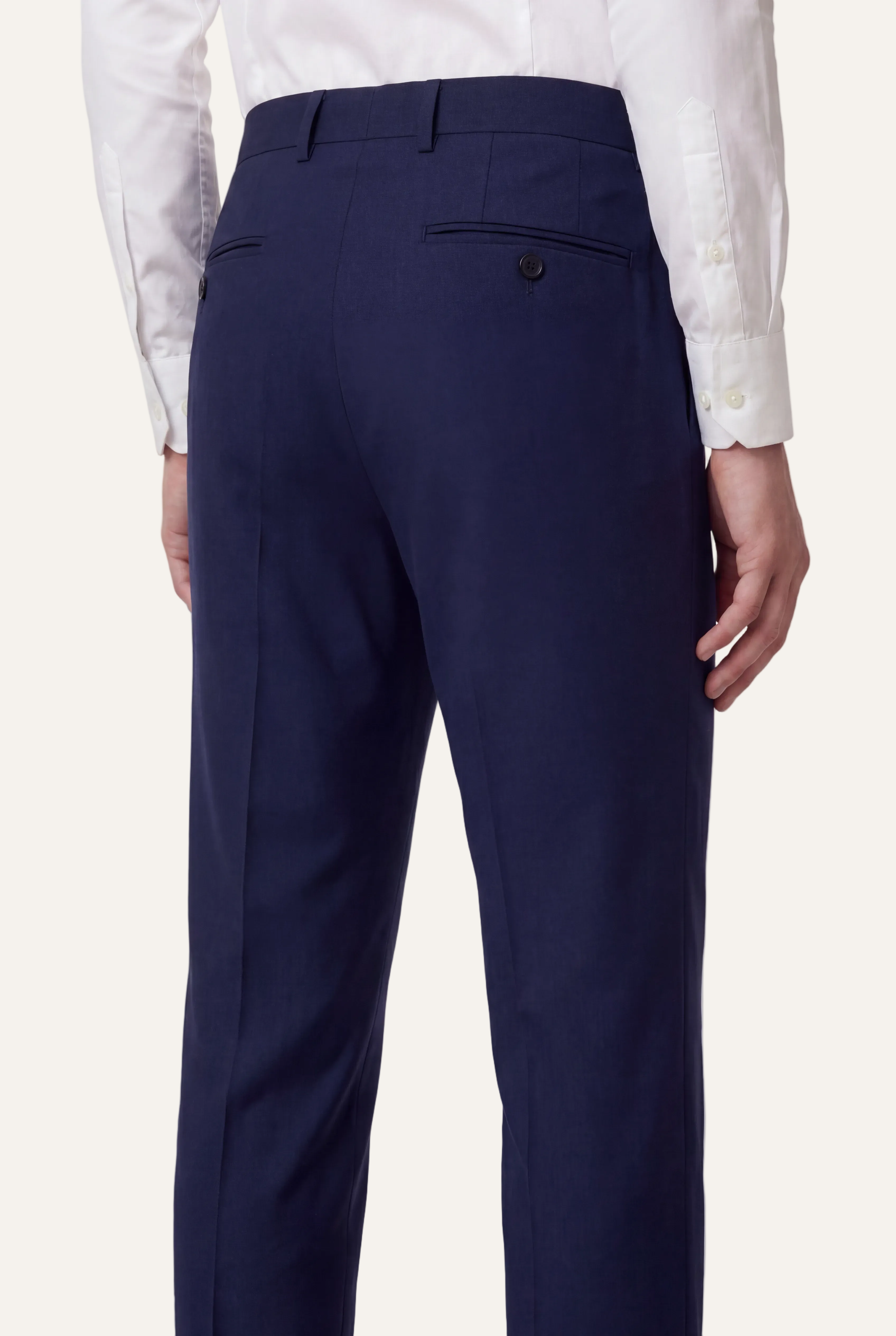 Zane Barläs Oxford Navy Blue Suit, tapered leg trousers rear view