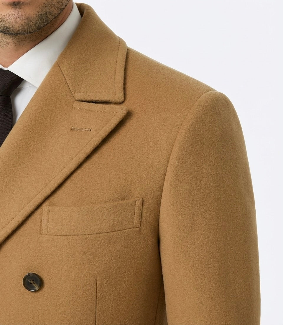 Zane Barläs Brown Cashmere Overcoat, soft roped shoulder construction detail