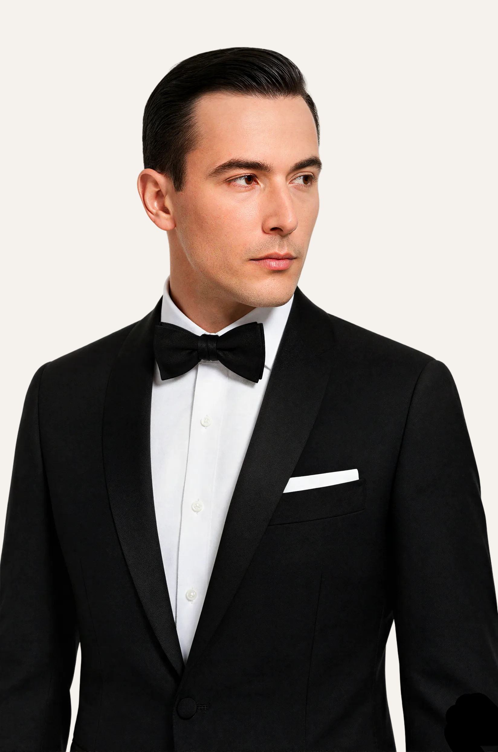 Zane Barläs Black Monaco Tuxedo, tailored fit silhouette on model