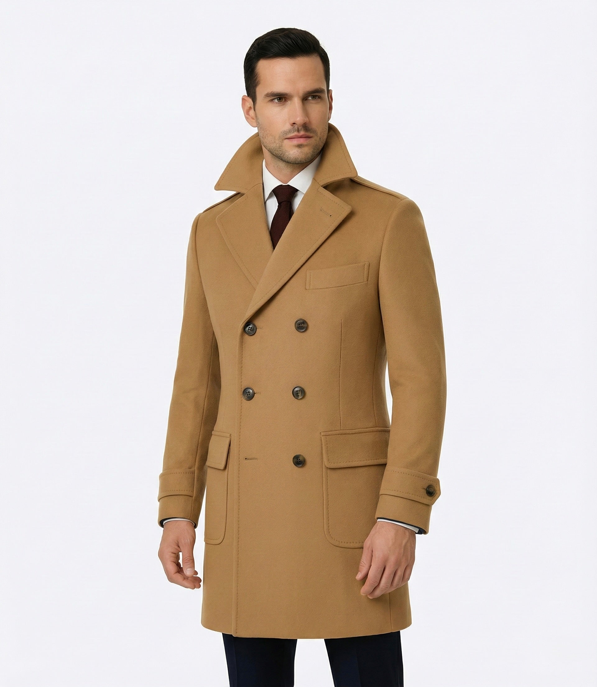 Zane Barläs Brown Cashmere Overcoat, tailored silhouette over suit men