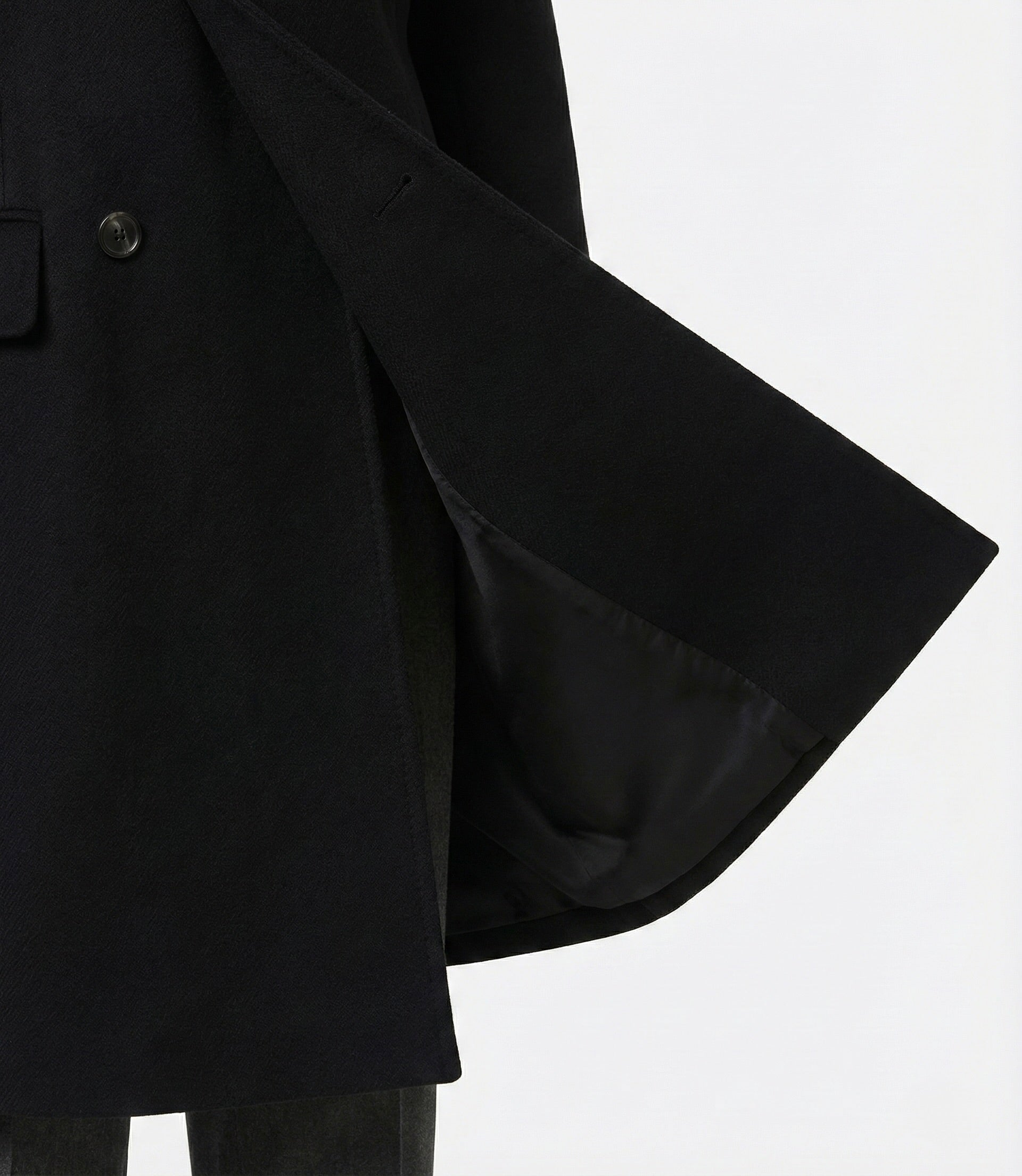 Zane Barläs Black Cashmere Overcoat, wind-resistant cashmere wool construction