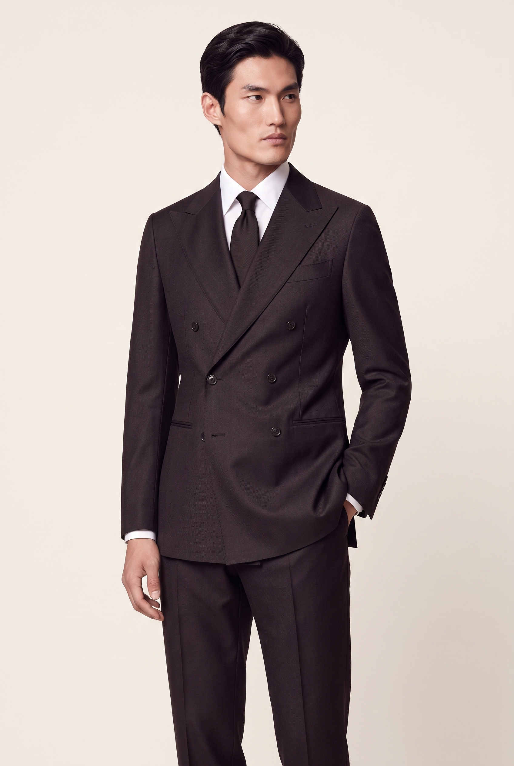 Manhattan Dark Brown Suit, front three quarter view