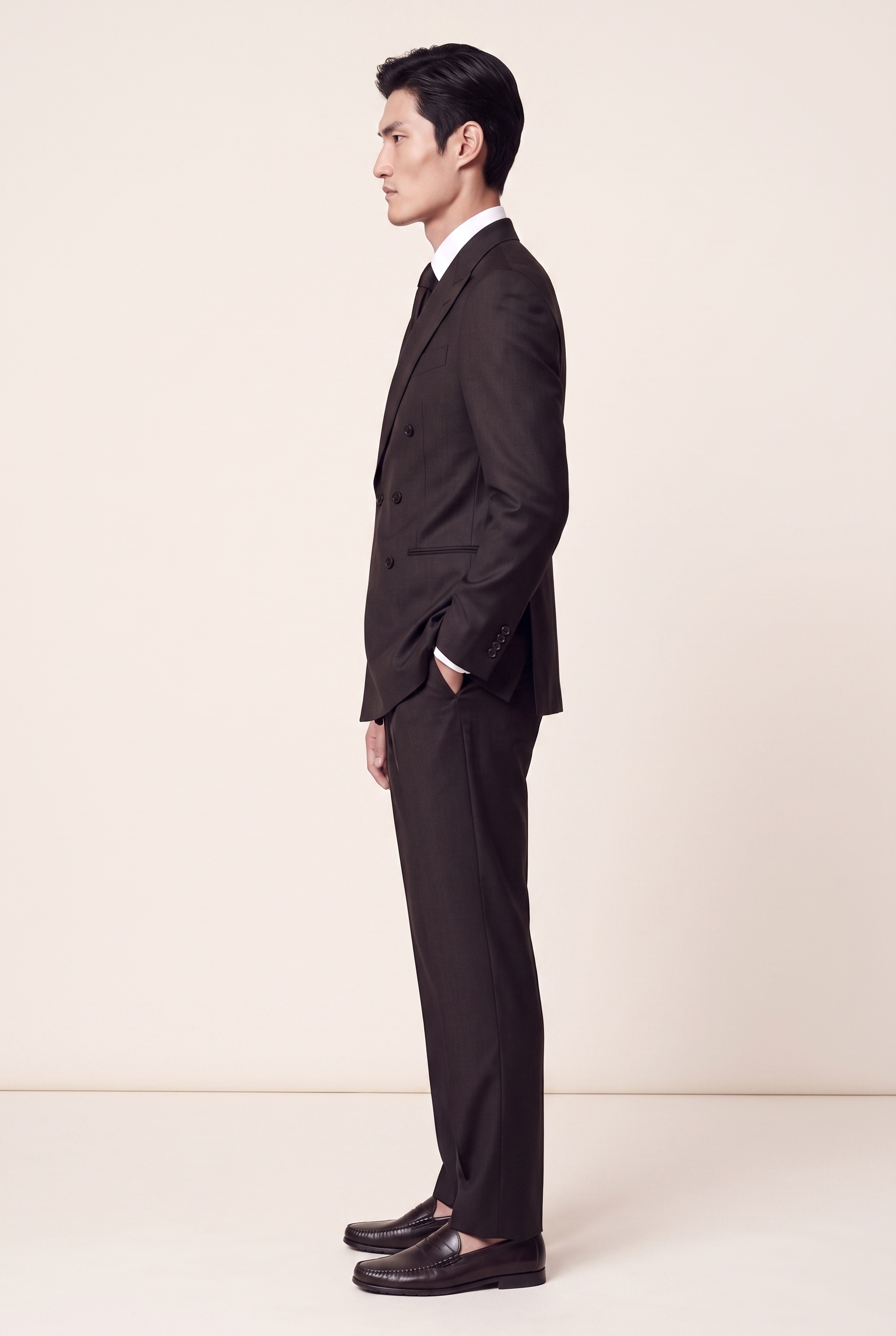 Manhattan Dark Brown Suit, side profile view