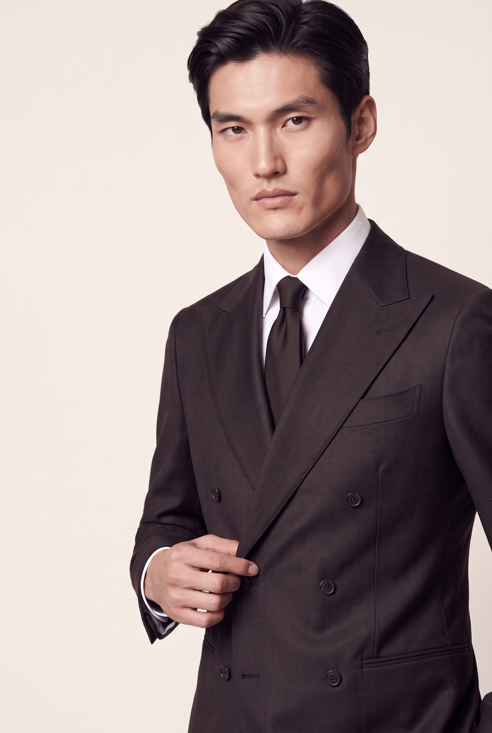 Manhattan Dark Brown Suit, portrait with shirt and tie